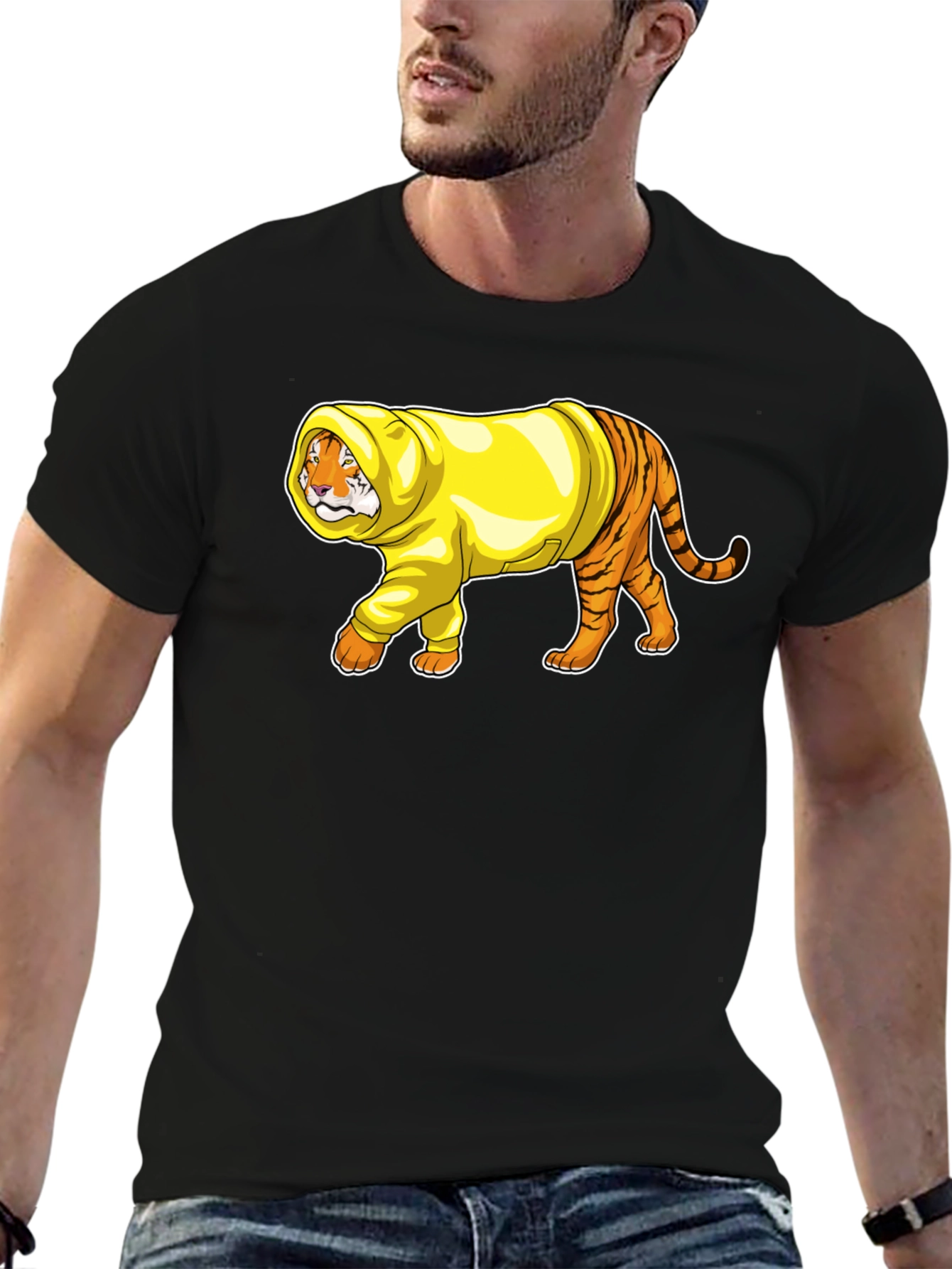 Tiger in Hoodie Graphic T-Shirt