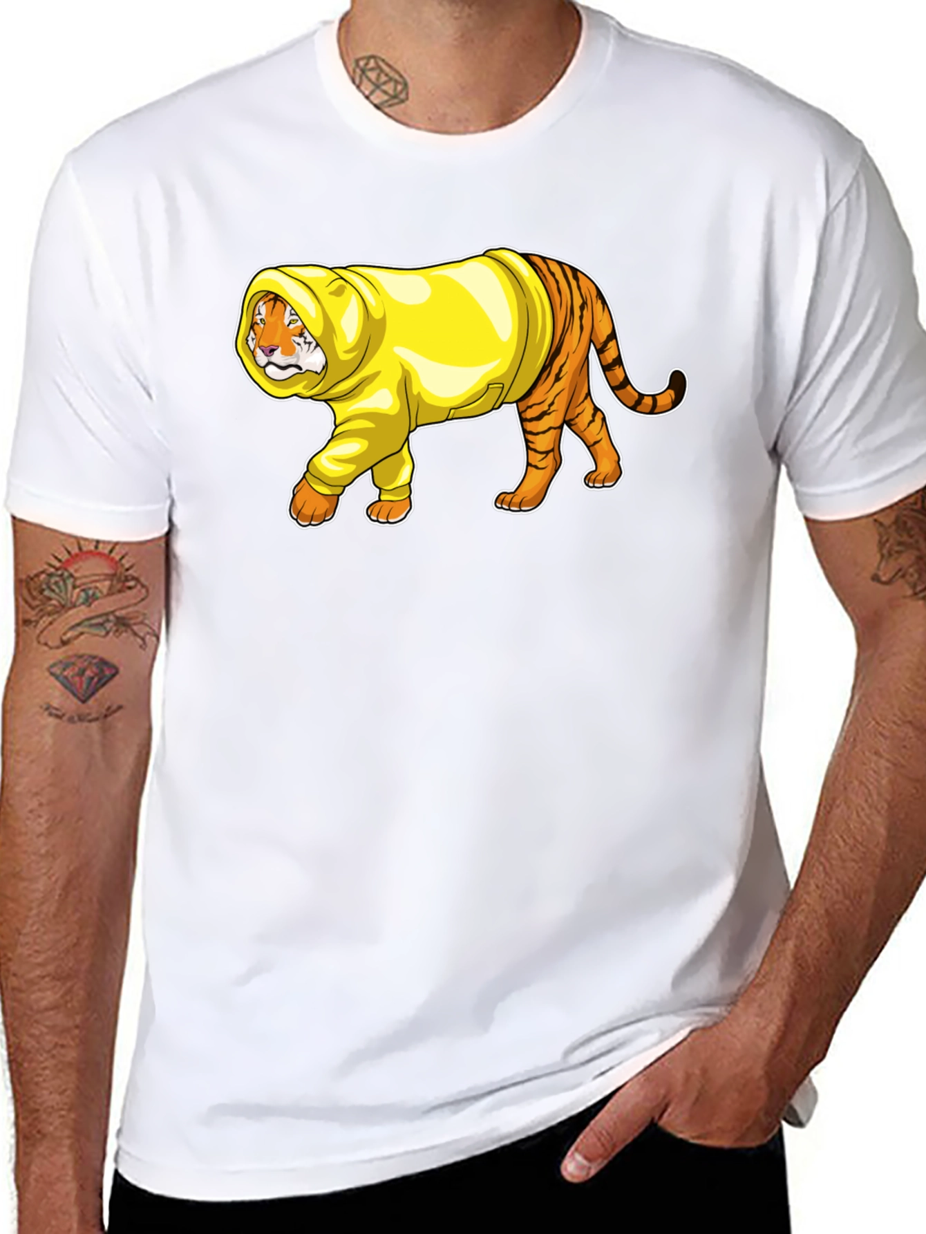 Tiger in Hoodie Graphic T-Shirt