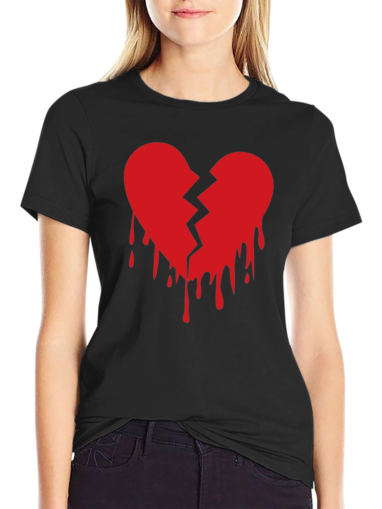 Broken Heart Graphic Tee - Black Cotton T-Shirt