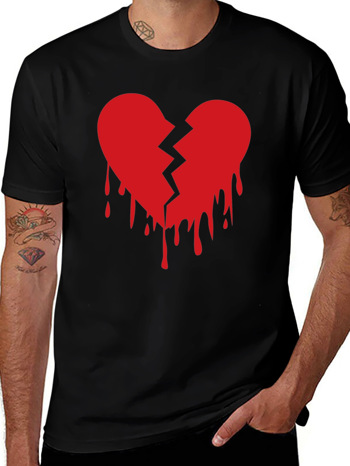 Broken Heart Graphic Tee - Black Cotton T-Shirt