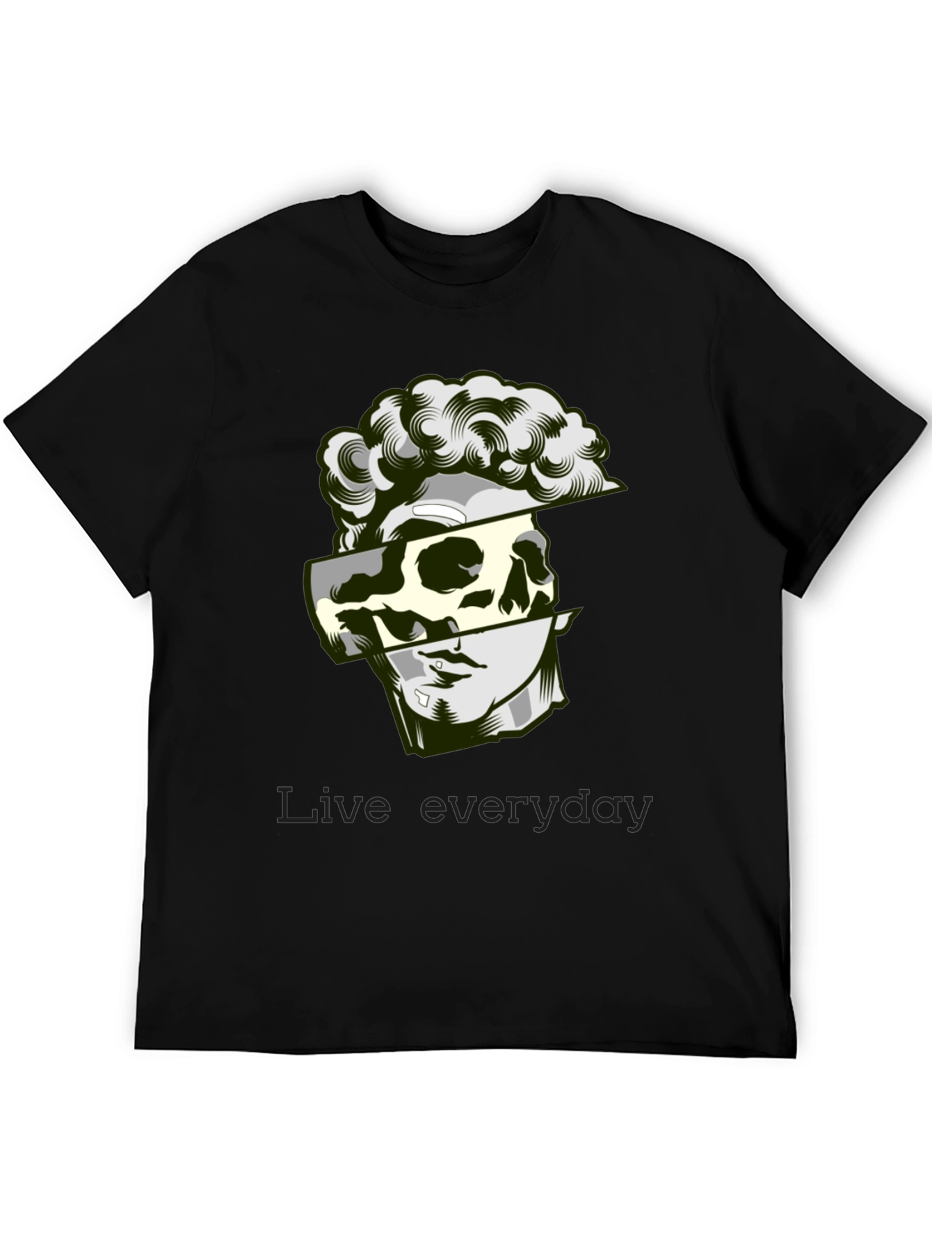Modern Graphic Tee - Skull & Statue Design