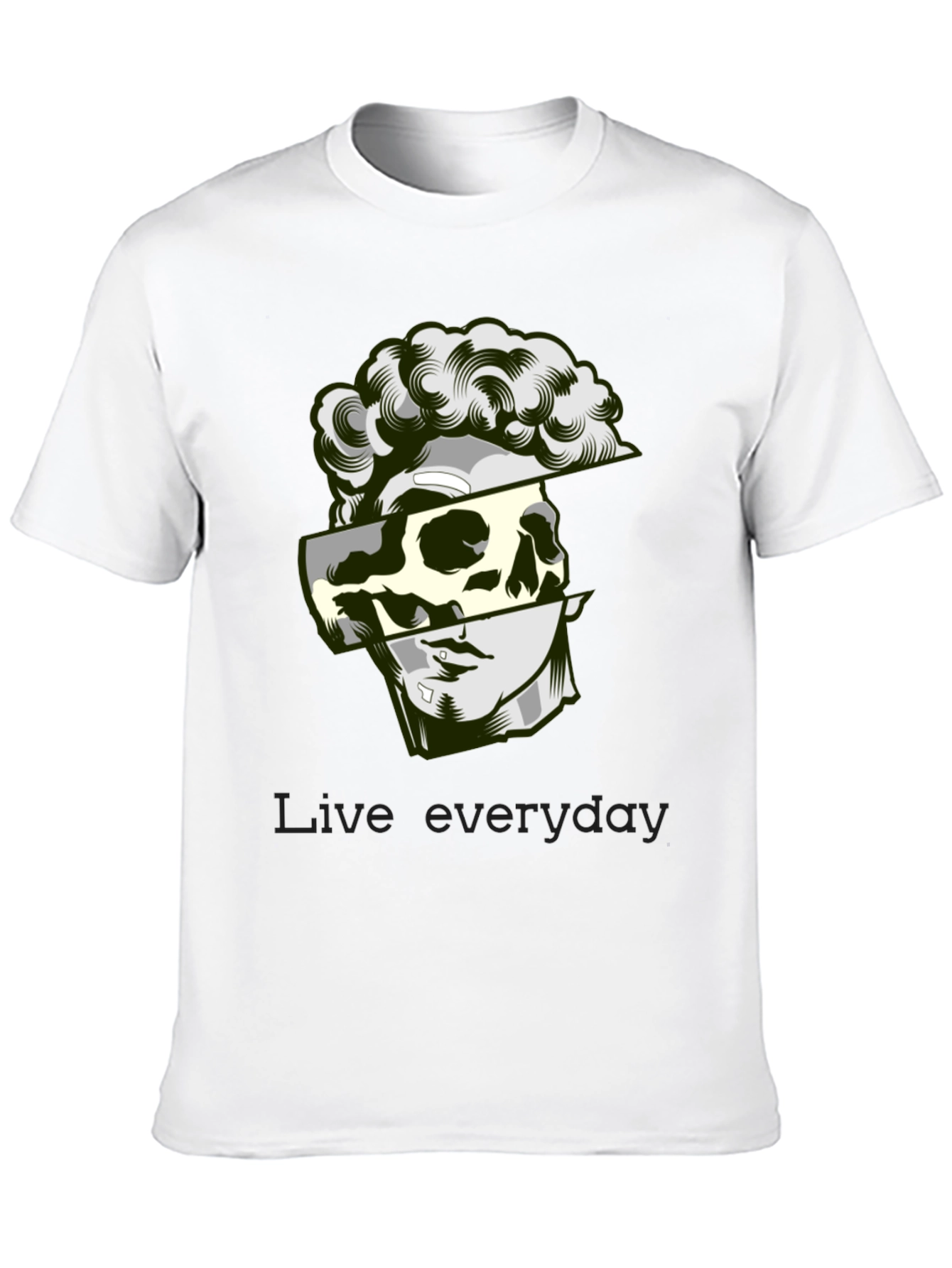 Modern Graphic Tee - Skull & Statue Design