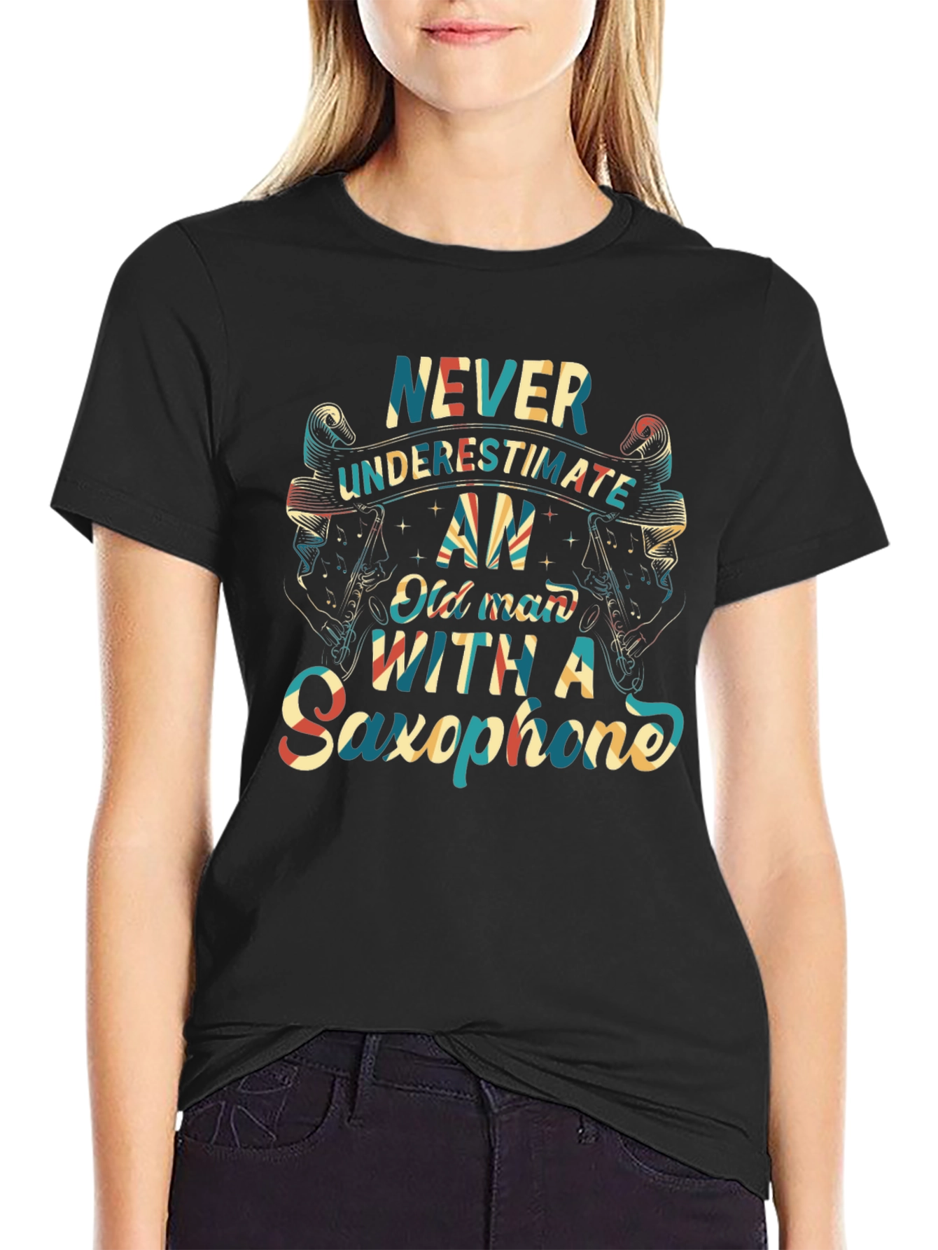 Never Underestimate Old Man With Saxophone T-Shirt