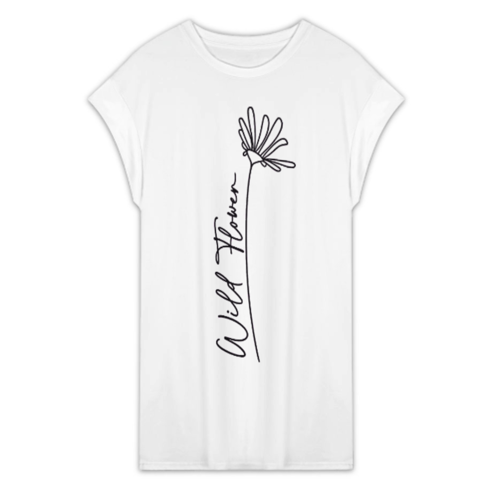 Wild Flower Minimalist Graphic Tee Dress – Boho Floral Line Art Shirt for Women(z828)