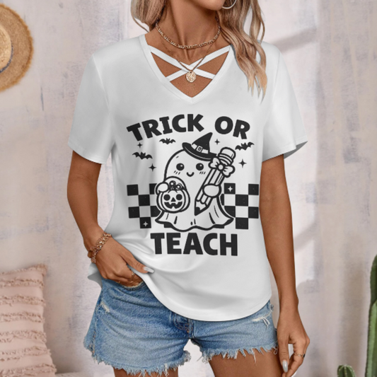 Trick Or Teach Halloween Teacher Shirt – Cute Ghost Graphic Fall Season Tee(z841)