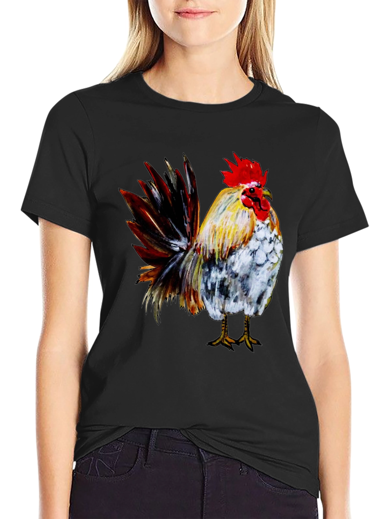 Rooster Graphic Print Black T-Shirt