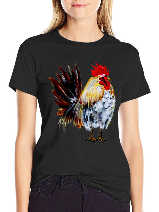 Rooster Graphic Print Black T-Shirt