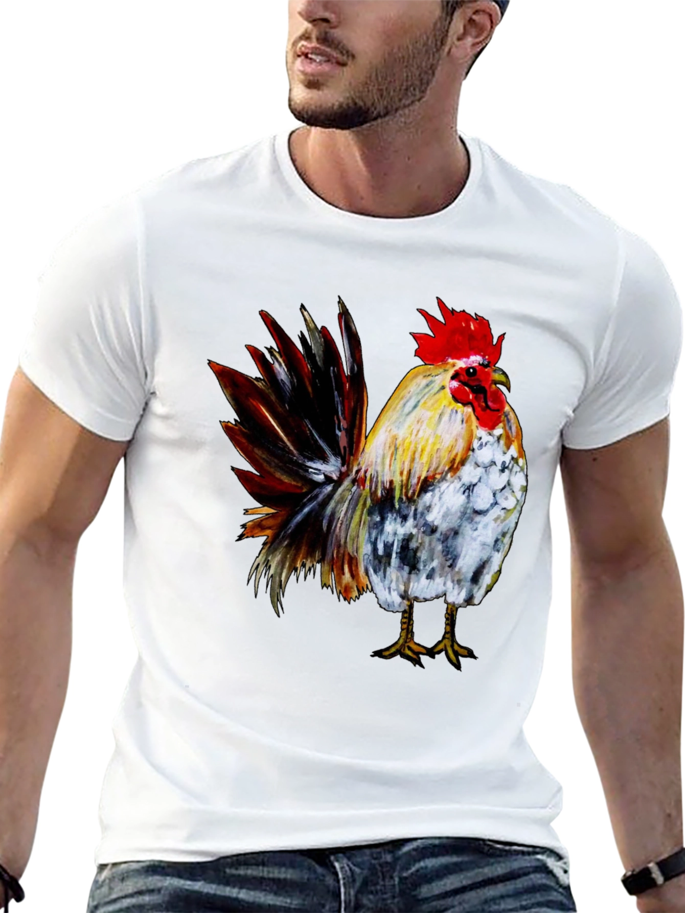 Rooster Graphic Print Black T-Shirt