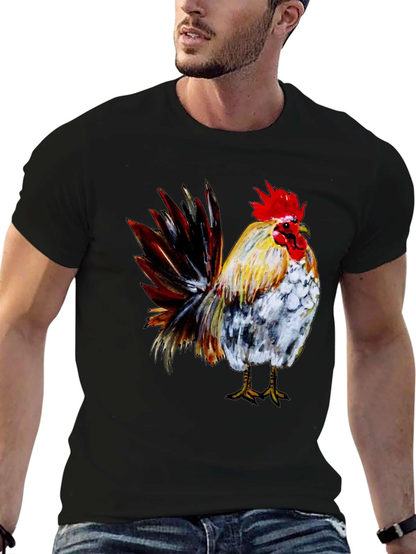 Rooster Graphic Print Black T-Shirt