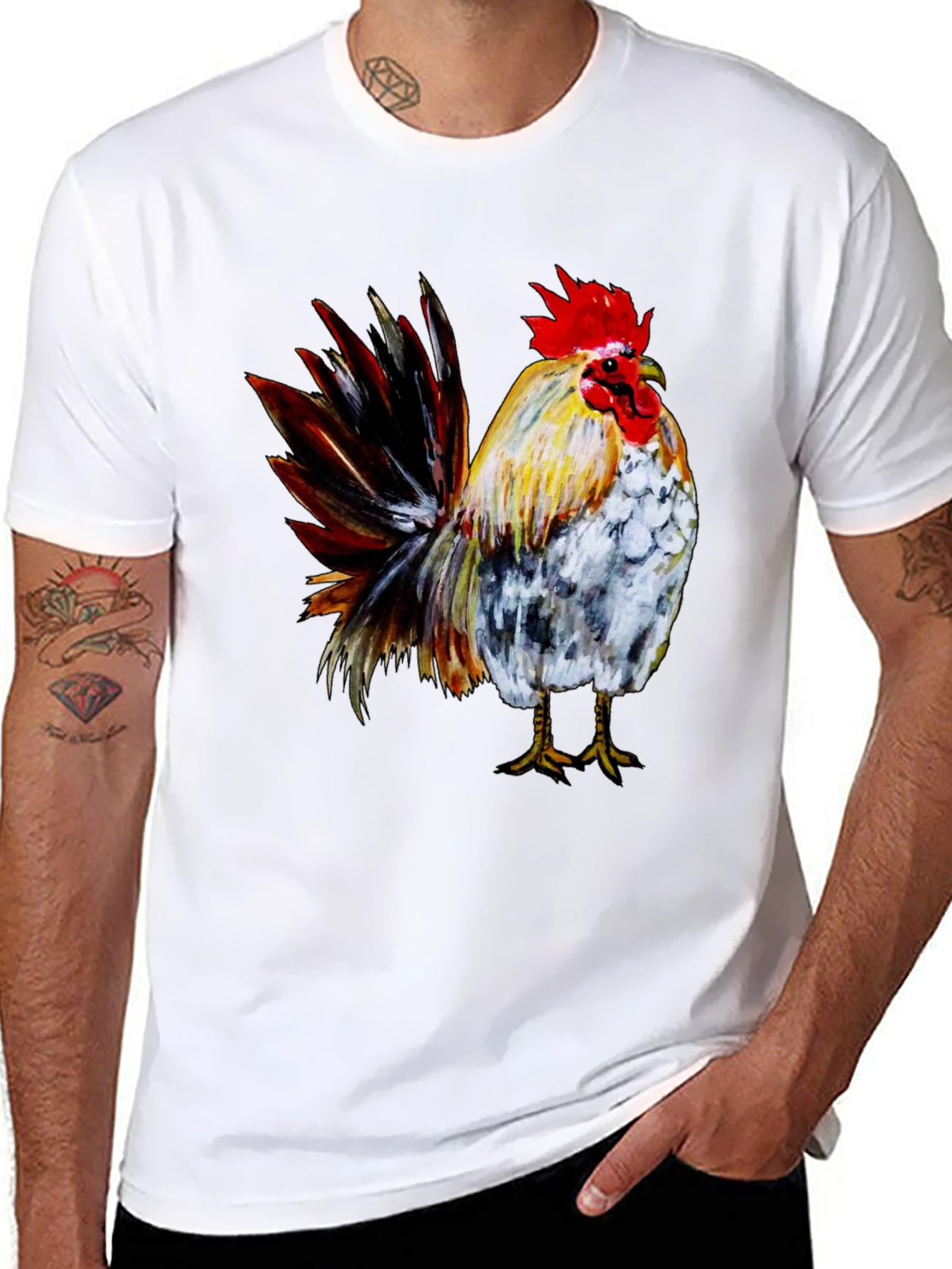 Rooster Graphic Print Black T-Shirt