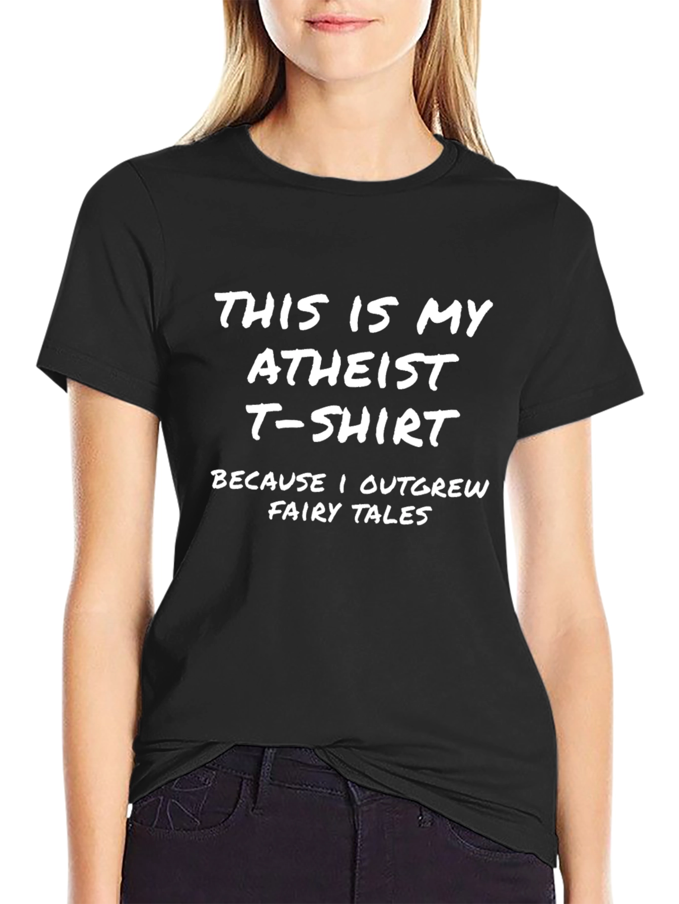 Atheist T-Shirt: Outgrew Fairy Tales Slogan Tee