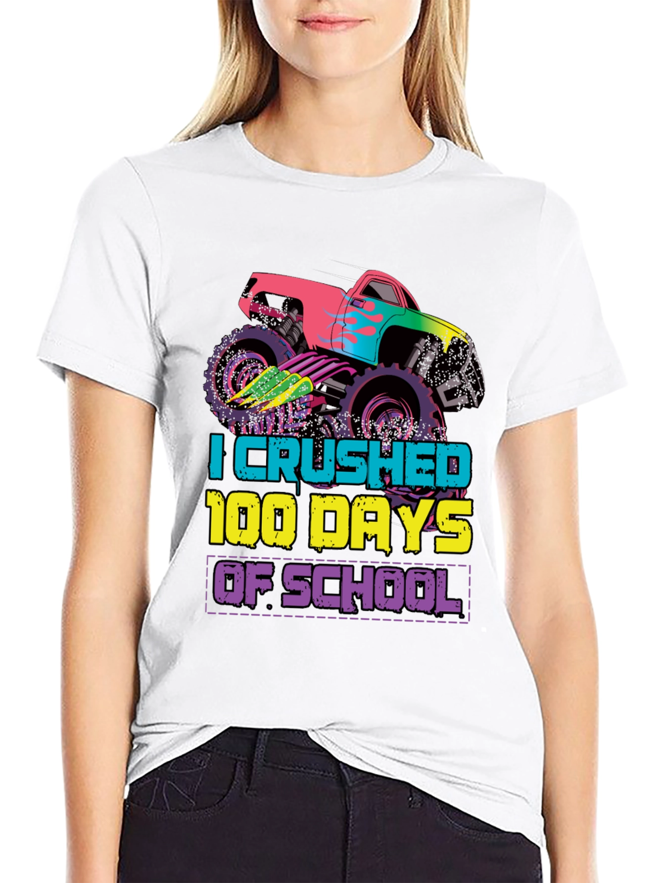 Crushed 100 Days of School Monster Truck Tee