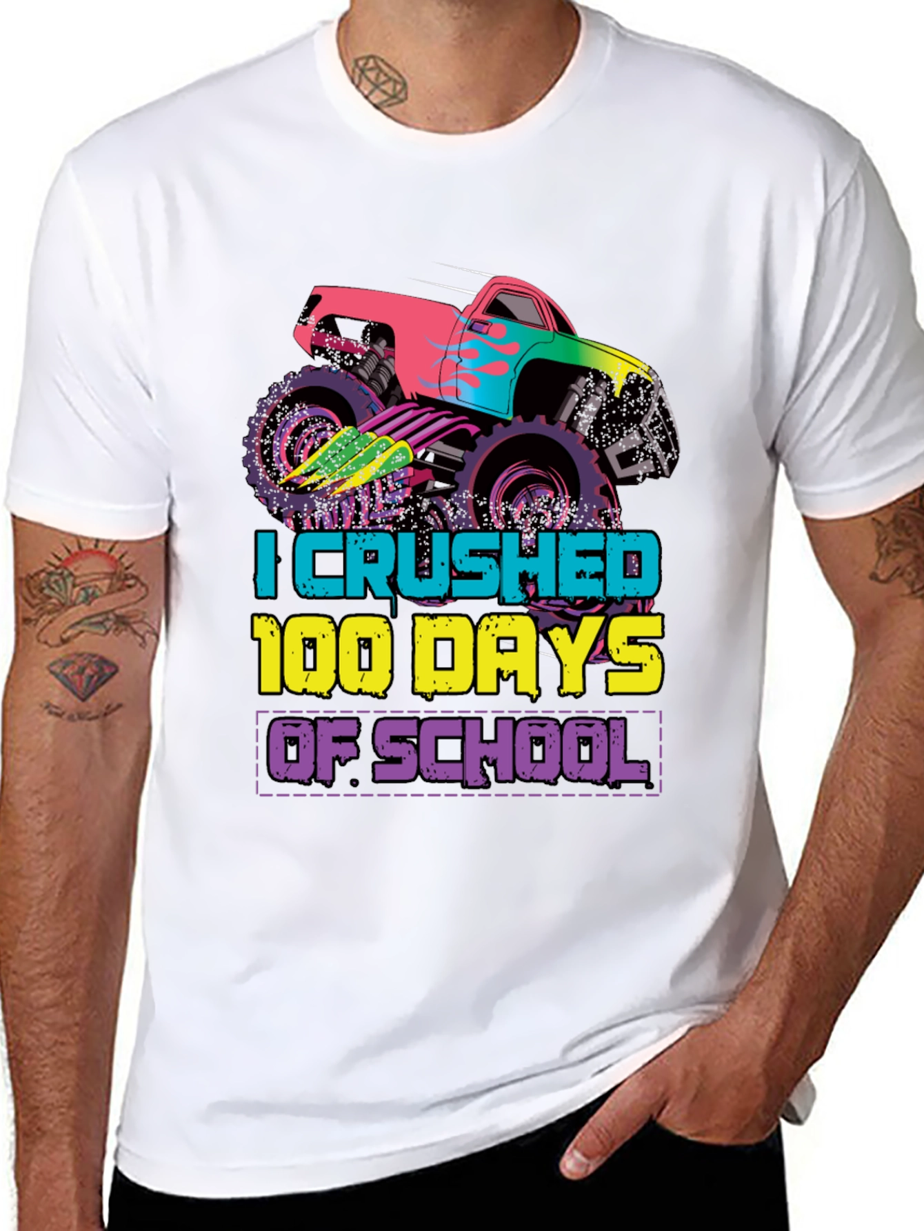 Crushed 100 Days of School Monster Truck Tee