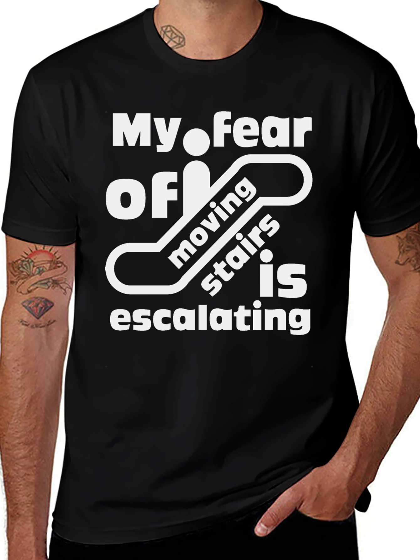 Funny Escalator Fear T-Shirt - Escalating Moving Stairs