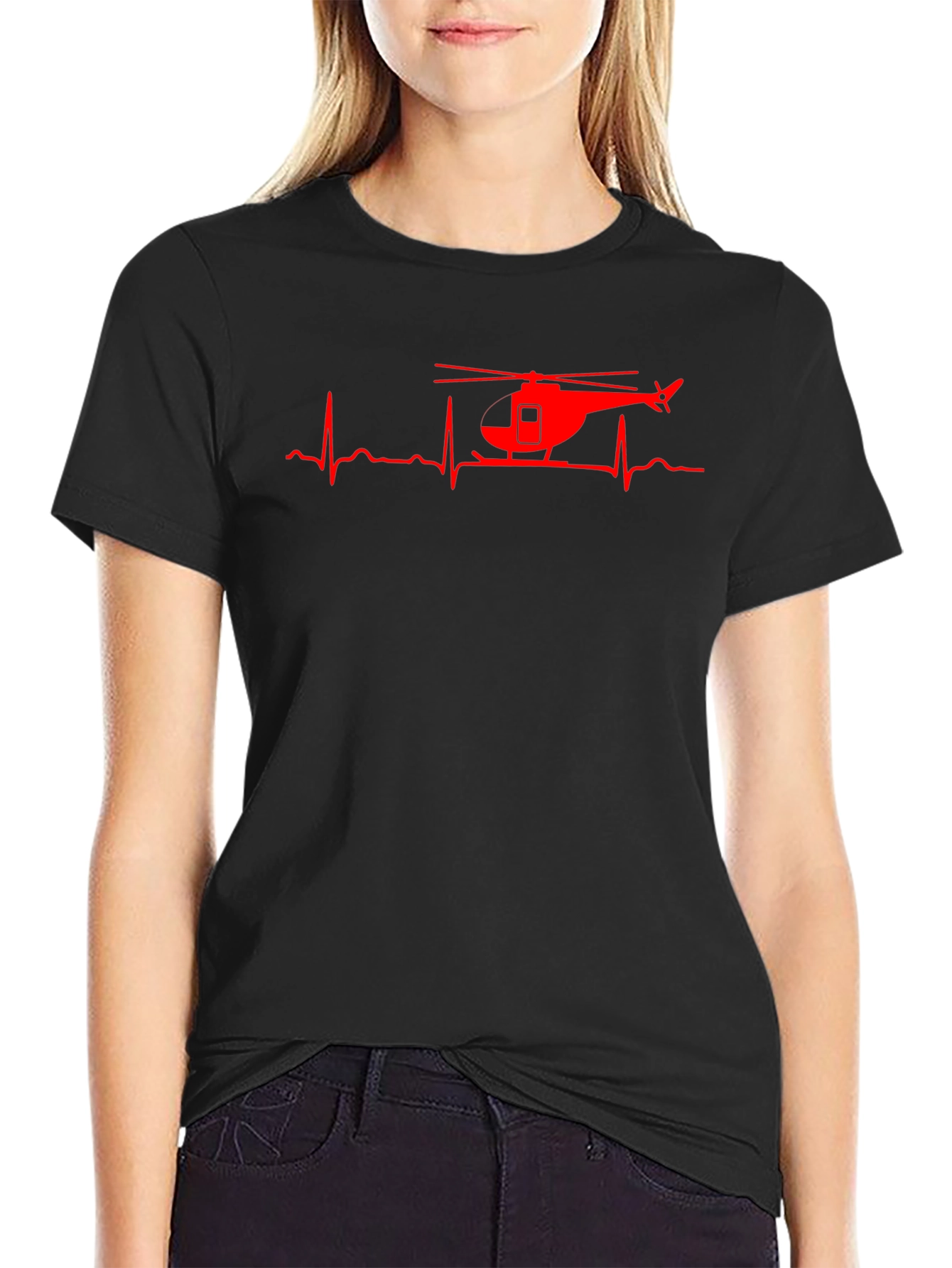 Helicopter Heartbeat Graphic Tee - Black