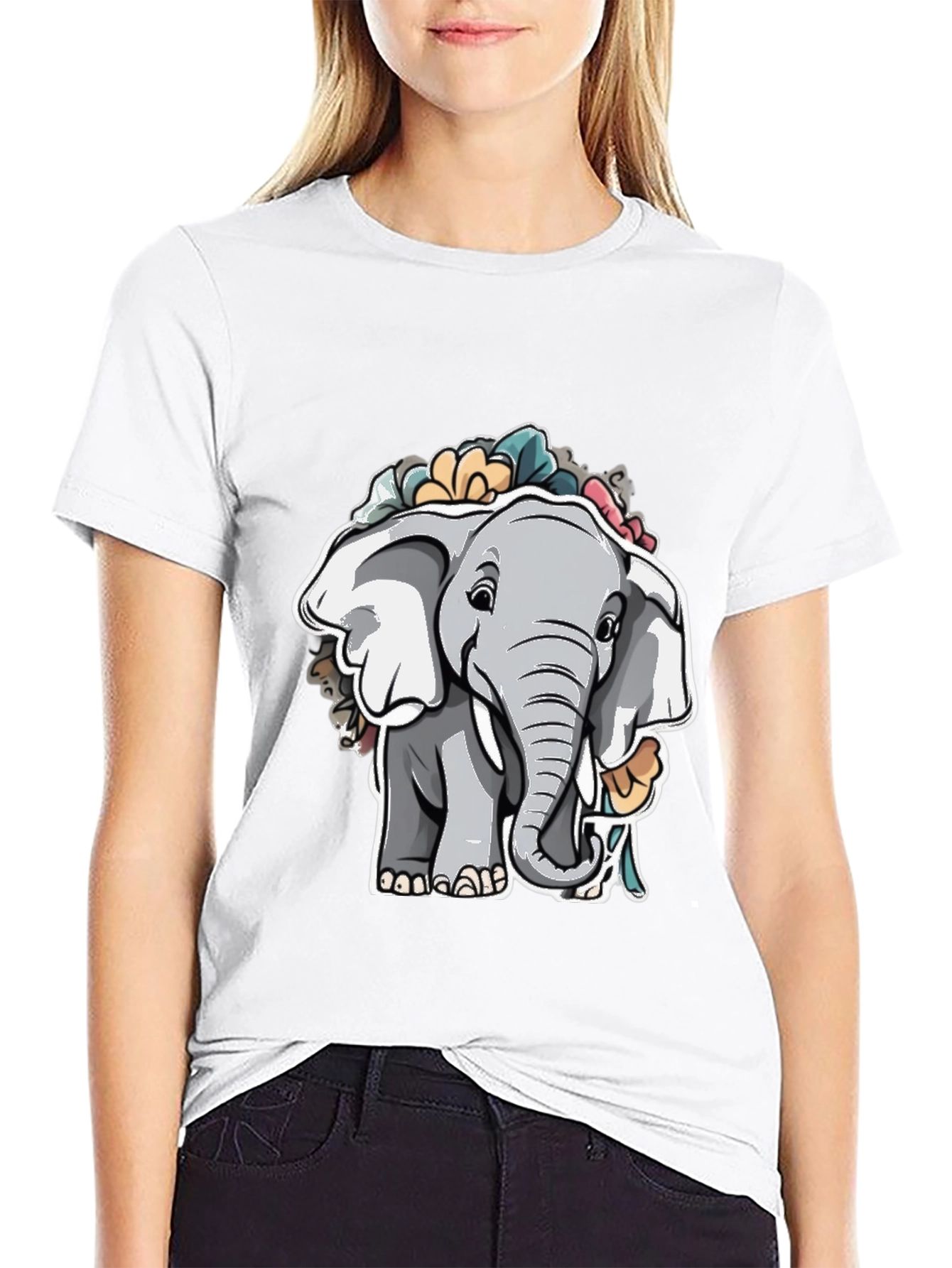 Elephant Floral Graphic Tee - Cute Animal Shirt