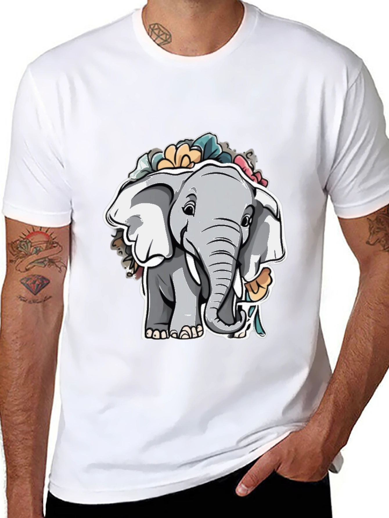 Elephant Floral Graphic Tee - Cute Animal Shirt