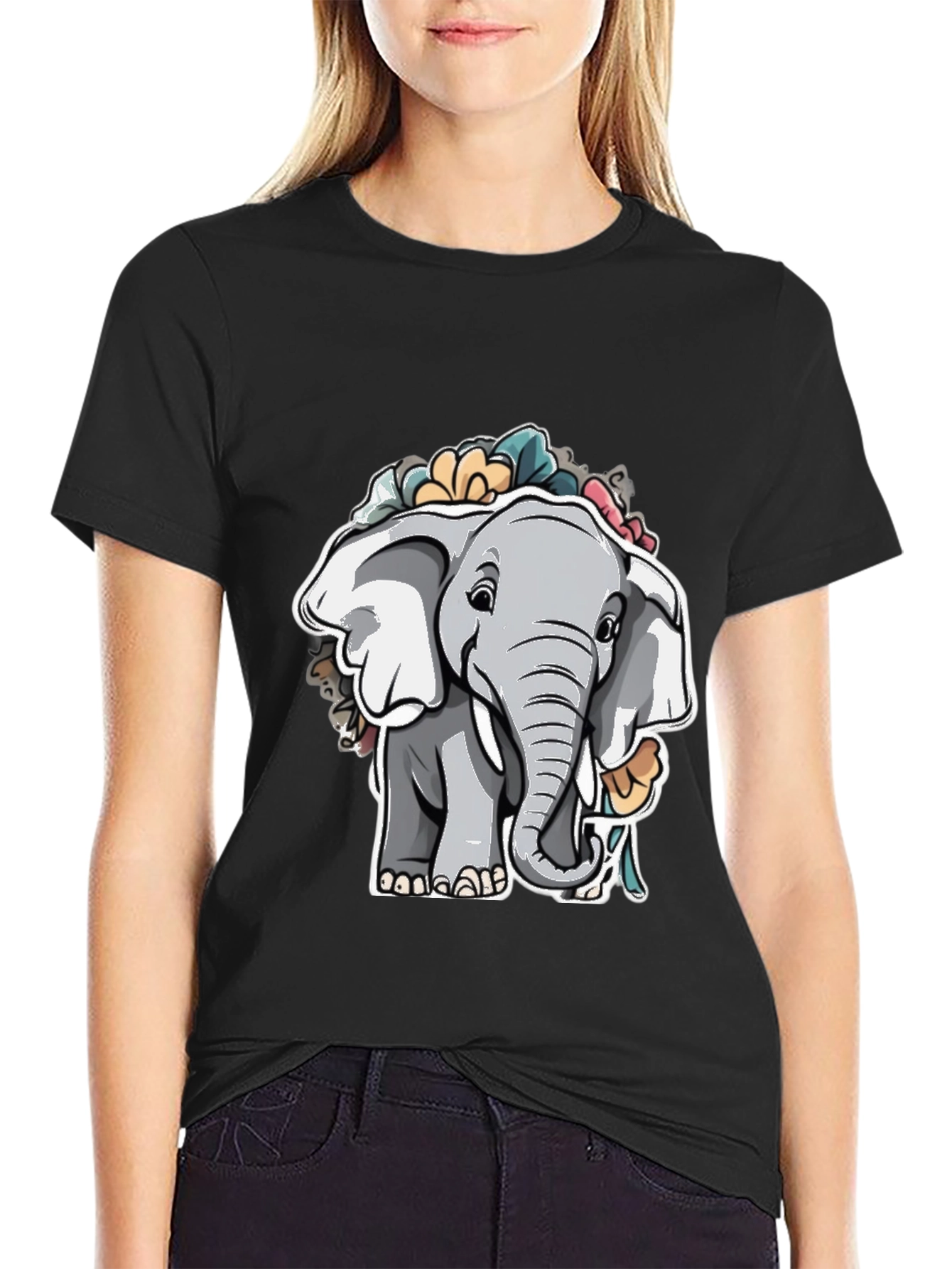 Elephant Floral Graphic Tee - Cute Animal Shirt