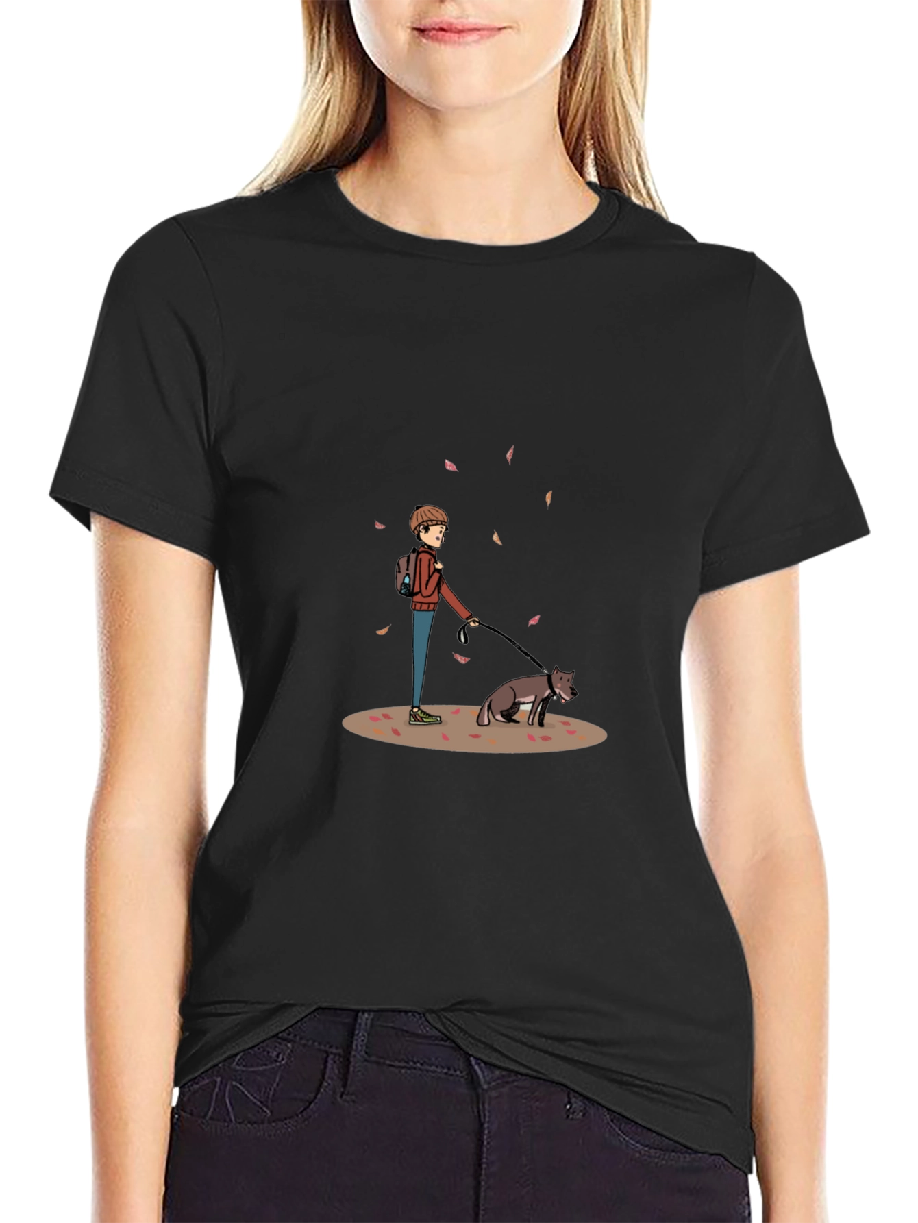 Autumn Dog Walk T-Shirt – Scenic Dog Lover Graphic Tee