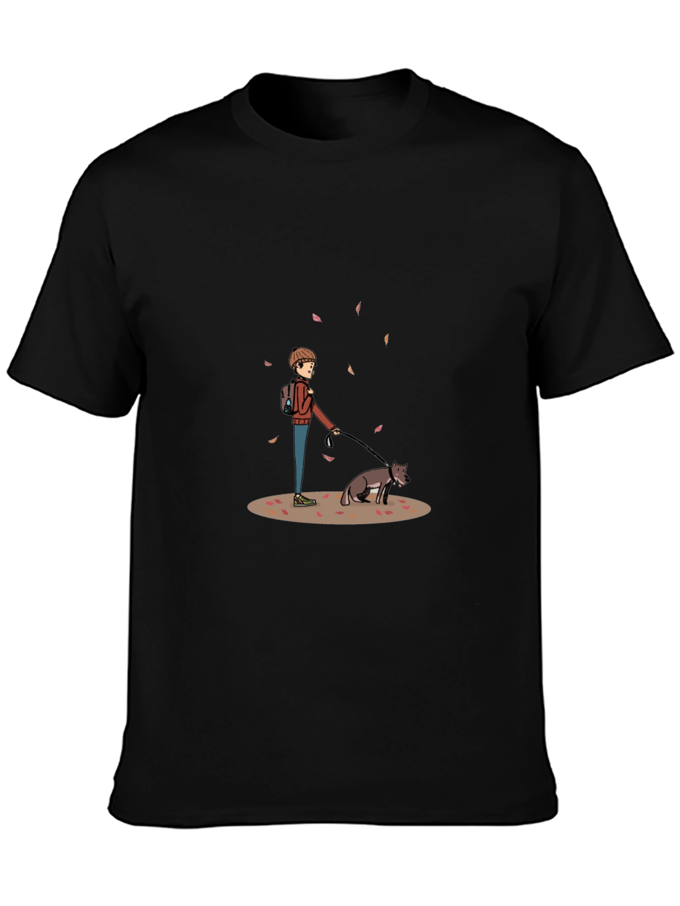 Autumn Dog Walk T-Shirt – Scenic Dog Lover Graphic Tee