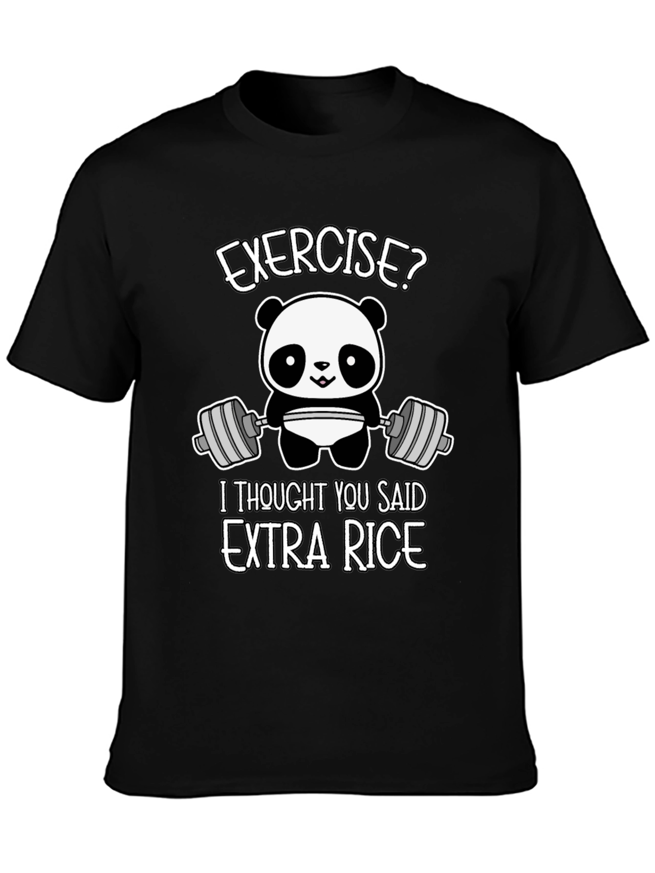Funny Panda Exercise? Extra Rice Black T-Shirt