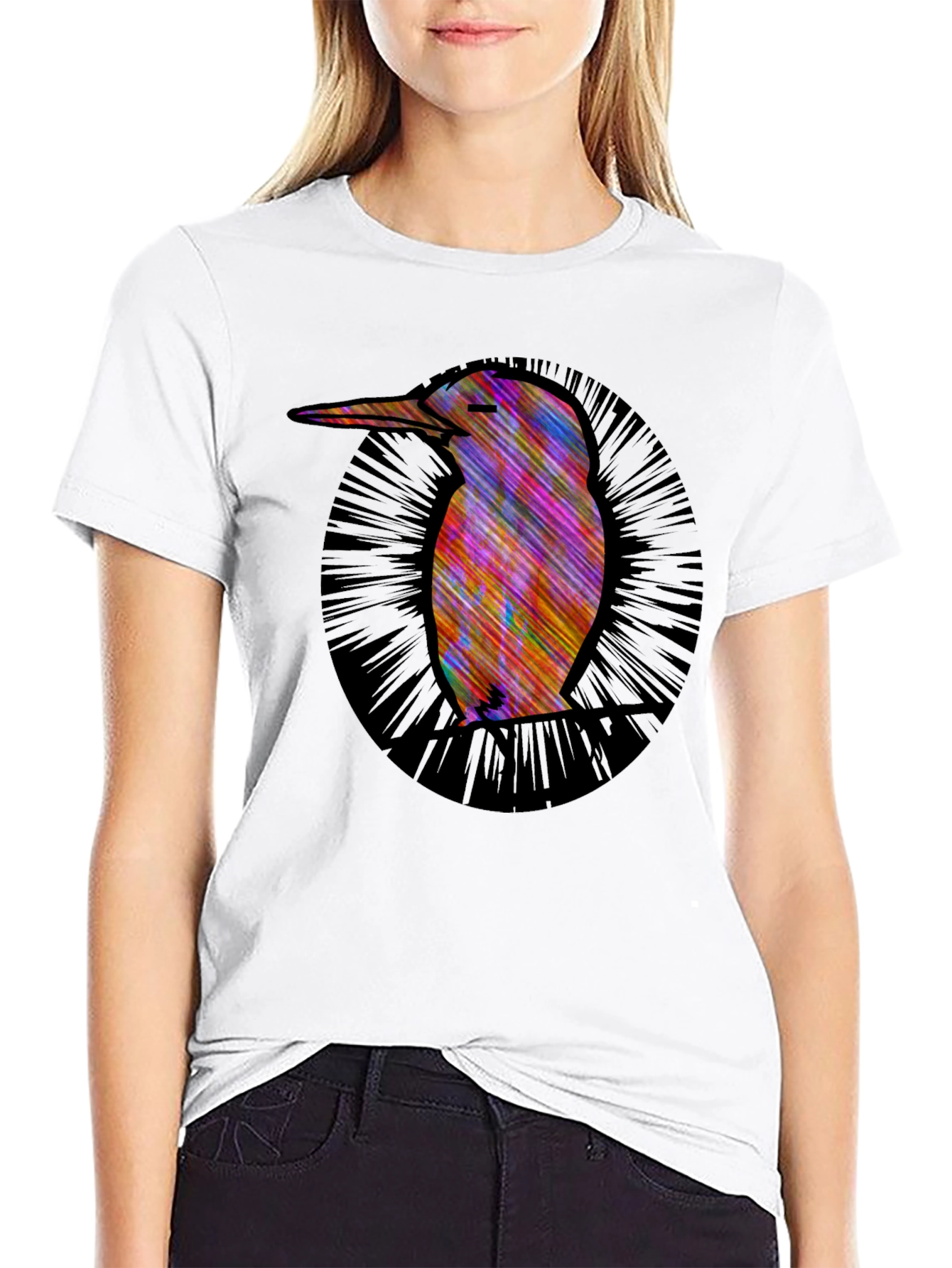 Abstract Bird Graphic Tee - Modern Mens Black T-Shirt