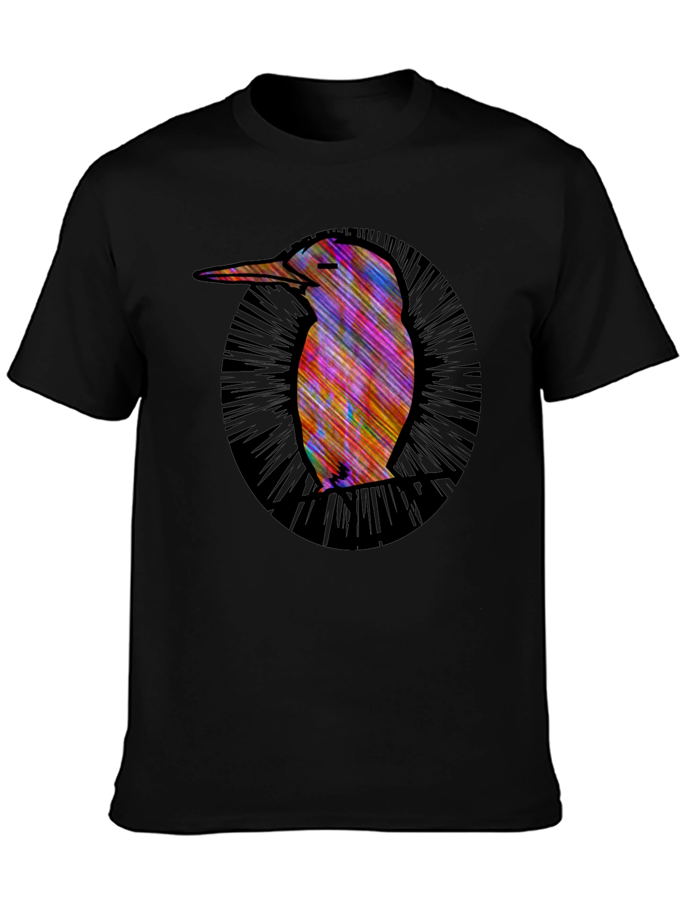 Abstract Bird Graphic Tee - Modern Mens Black T-Shirt