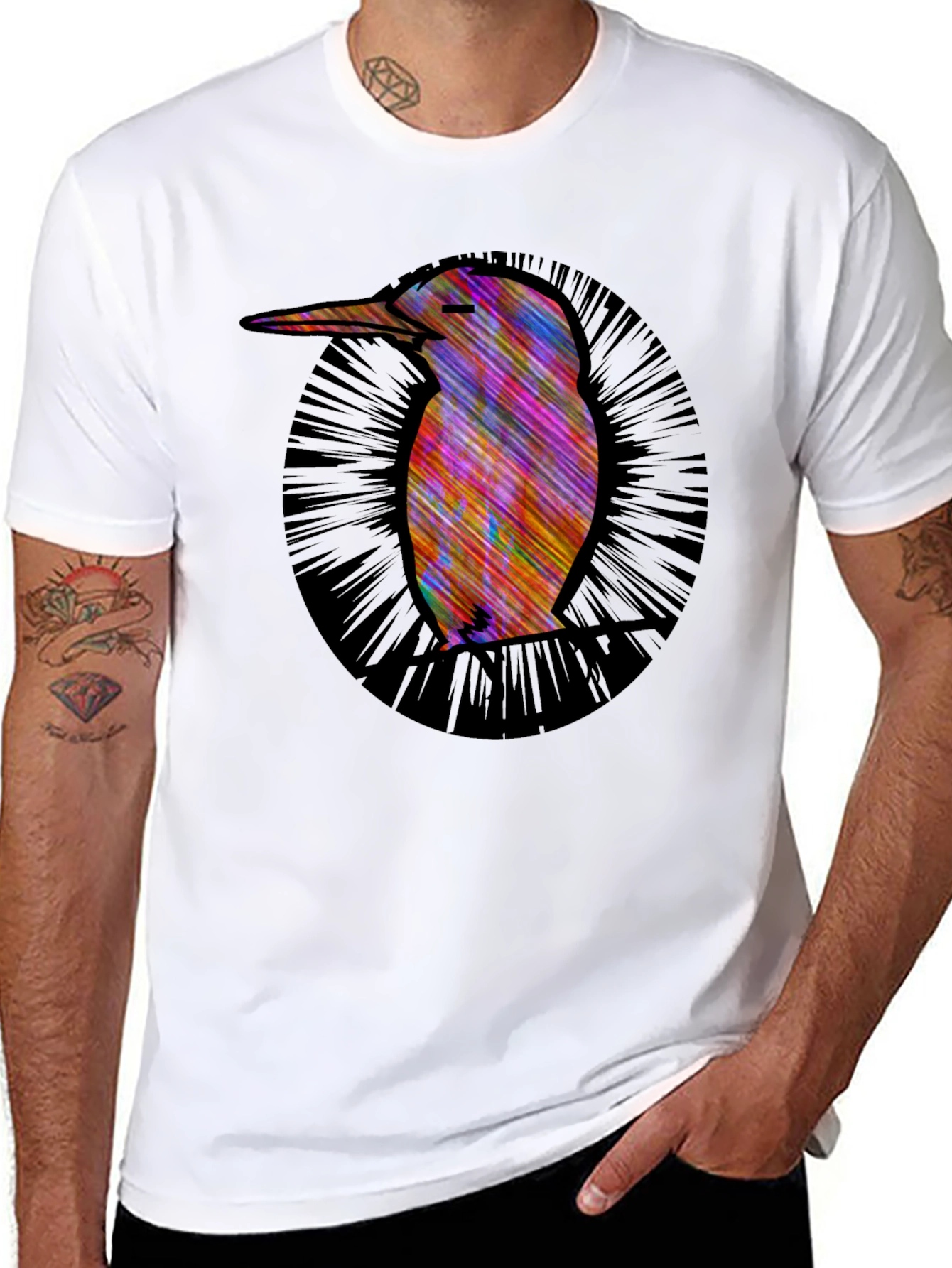Abstract Bird Graphic Tee - Modern Mens Black T-Shirt