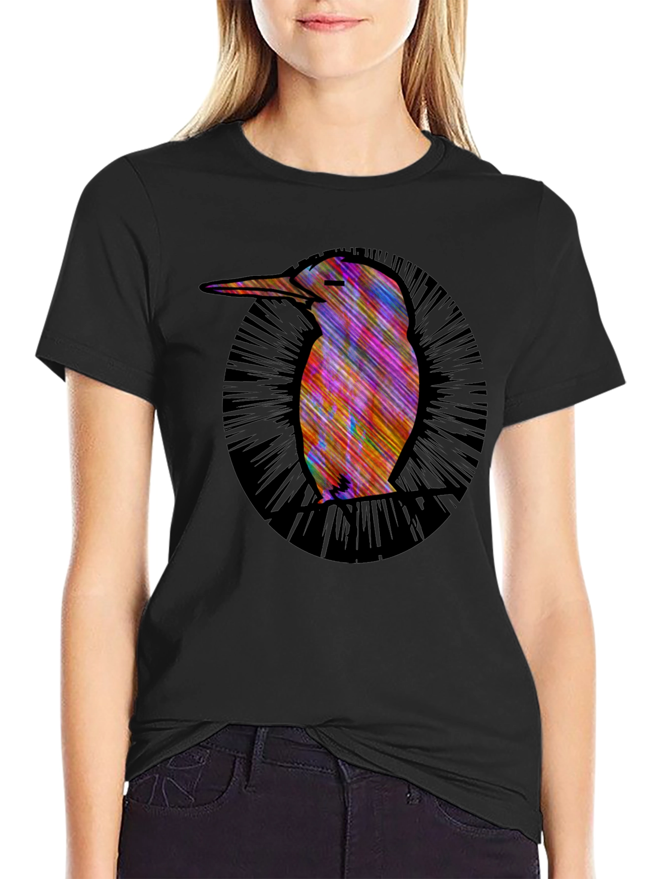 Abstract Bird Graphic Tee - Modern Mens Black T-Shirt