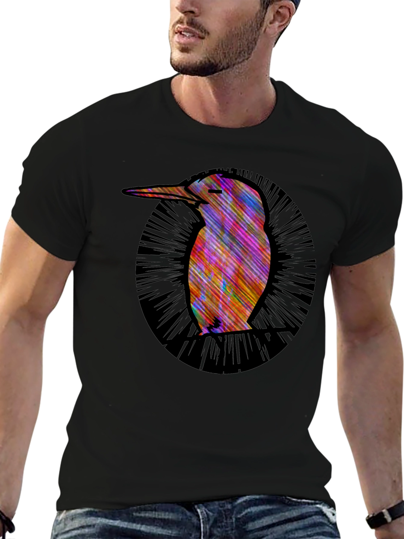 Abstract Bird Graphic Tee - Modern Mens Black T-Shirt