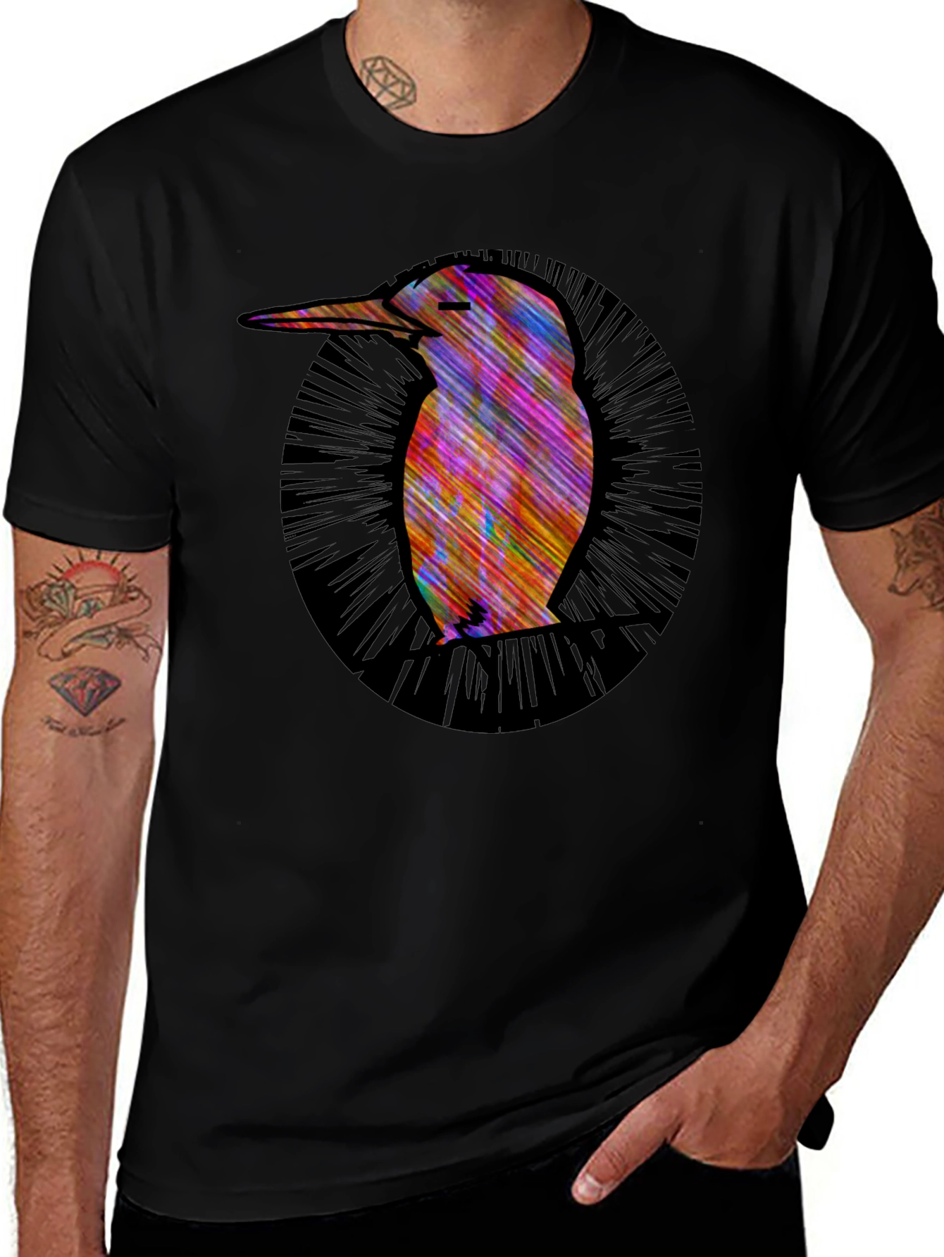 Abstract Bird Graphic Tee - Modern Mens Black T-Shirt