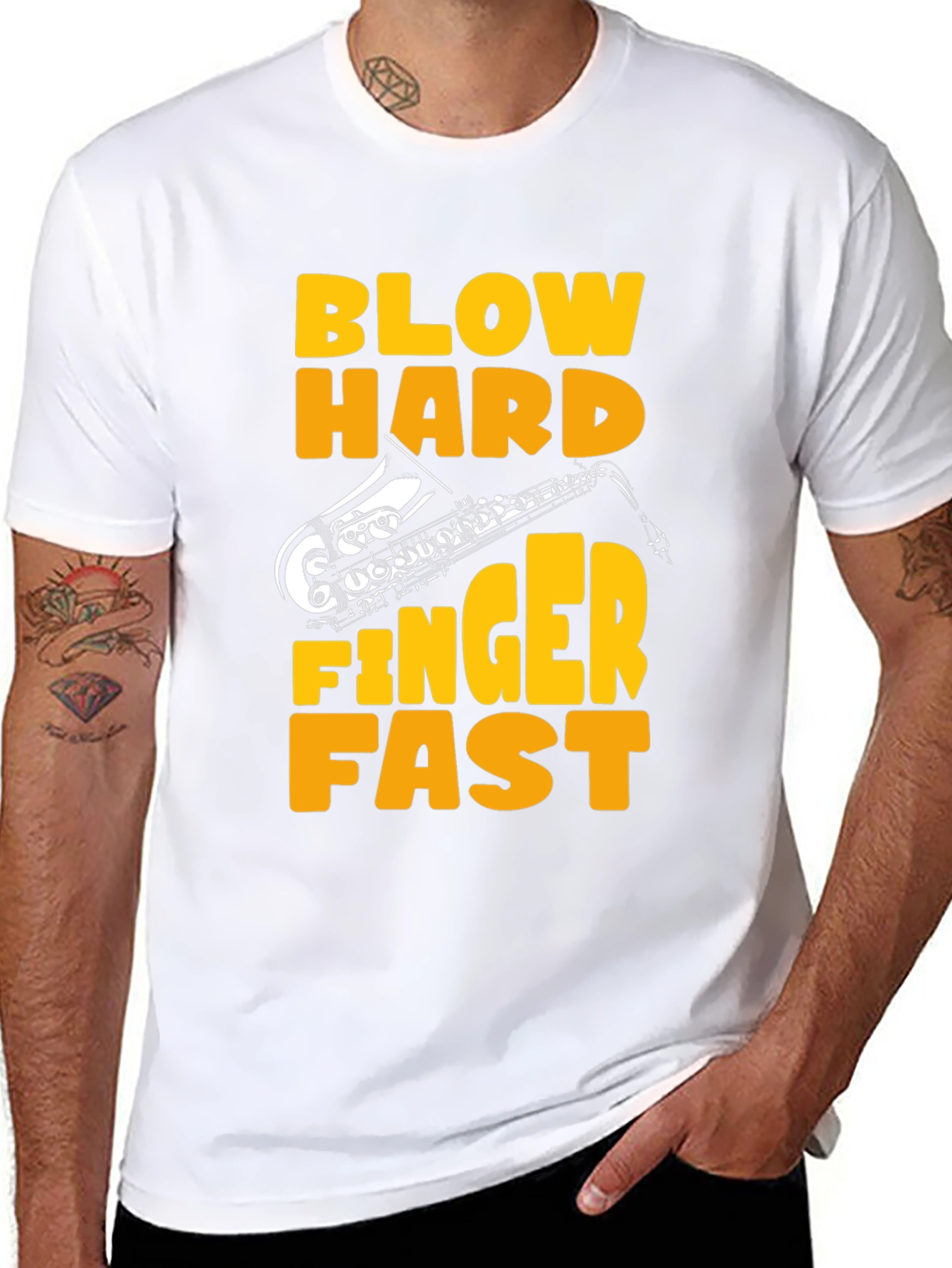 Blow Hard Finger Fast Saxophone Graphic Tee