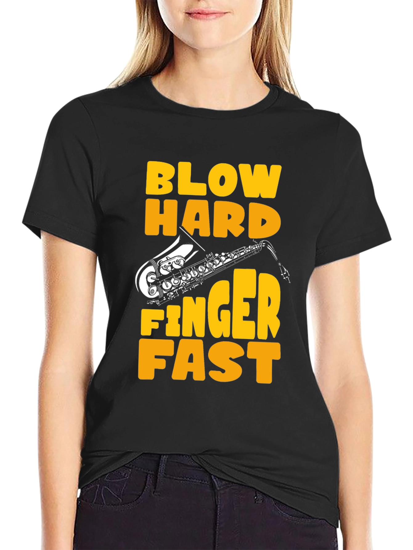 Blow Hard Finger Fast Saxophone Graphic Tee