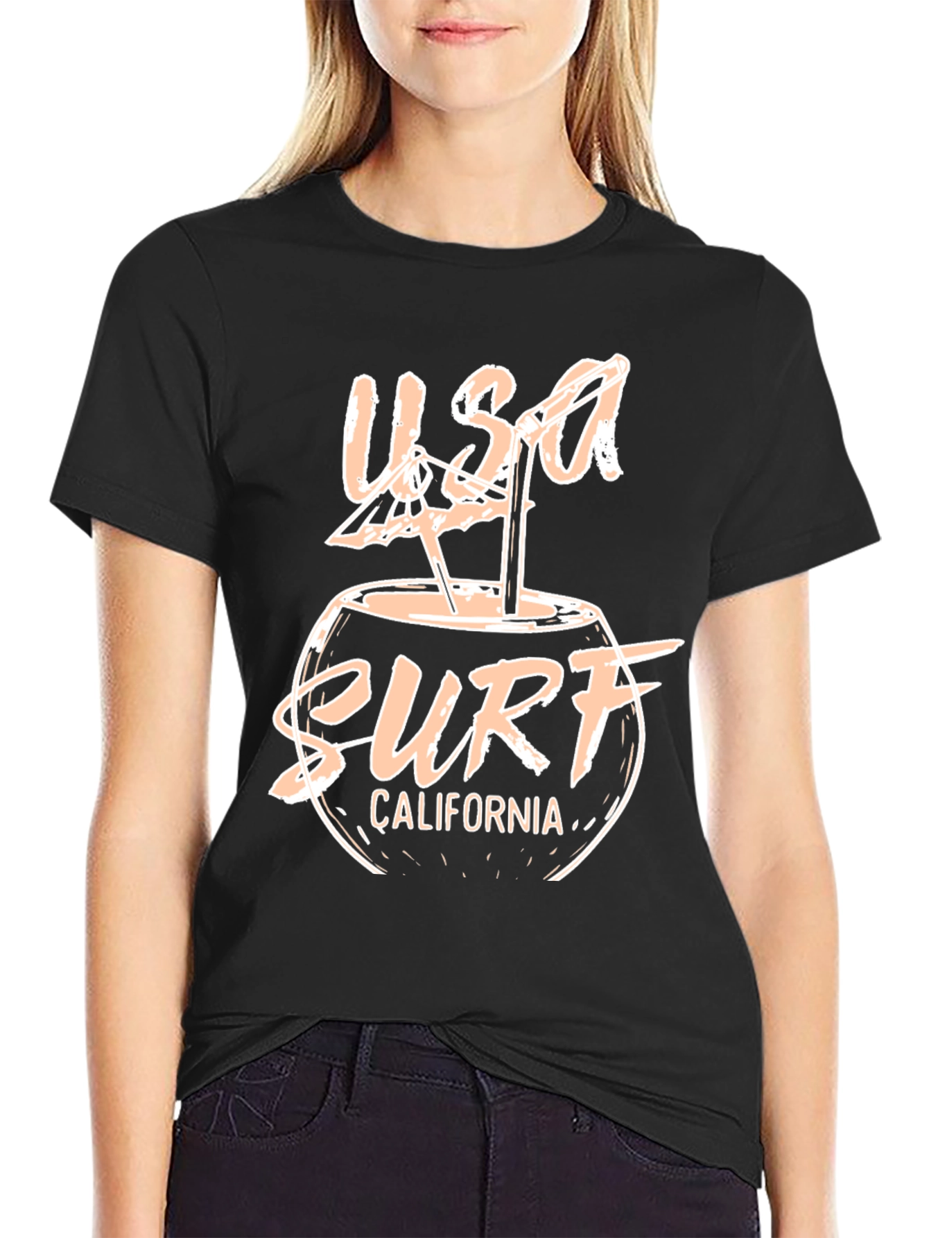 USA Surf California Graphic Black T-Shirt