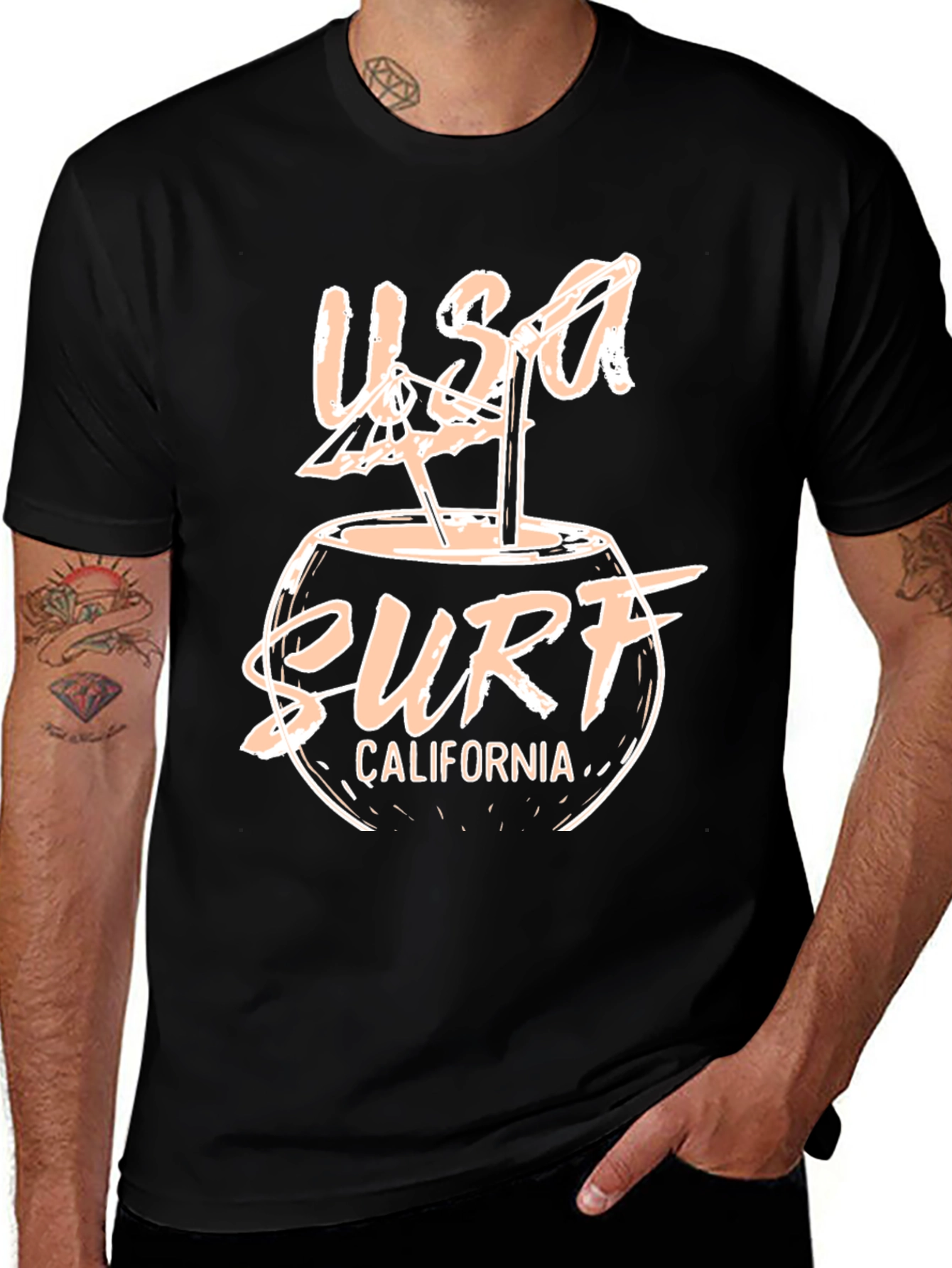 USA Surf California Graphic Black T-Shirt