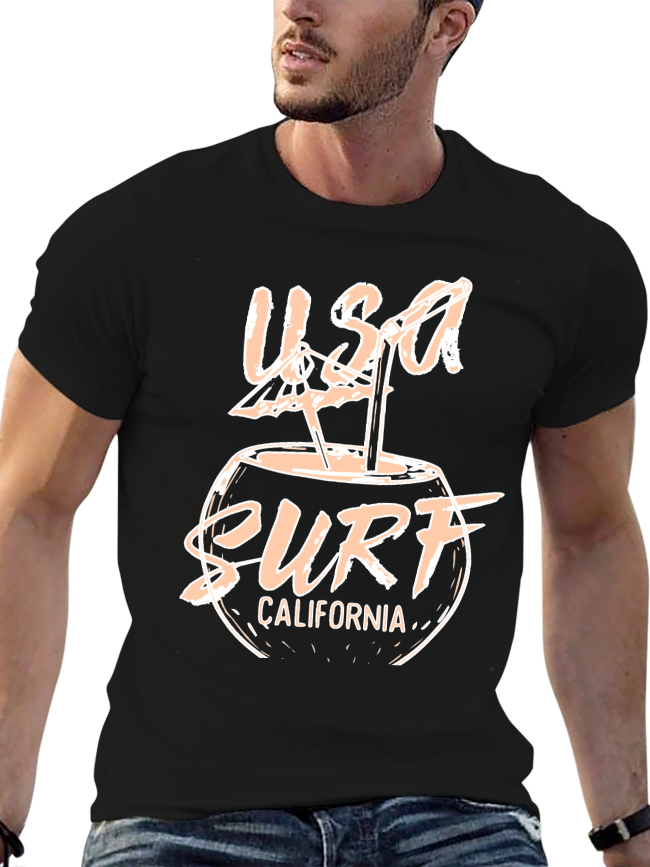 USA Surf California Graphic Black T-Shirt
