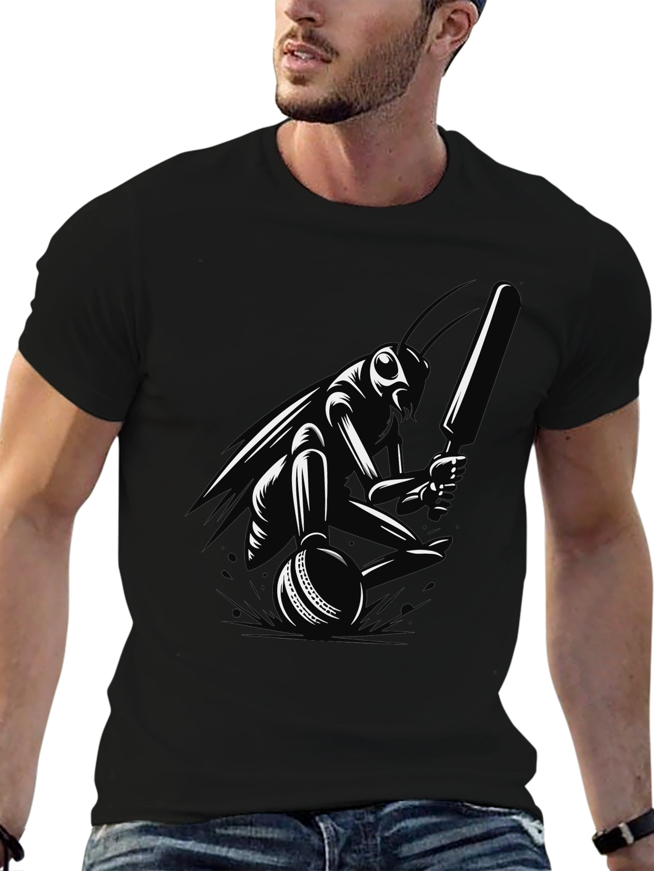 Cricket Bug Graphic Tee - Black Cotton T-Shirt