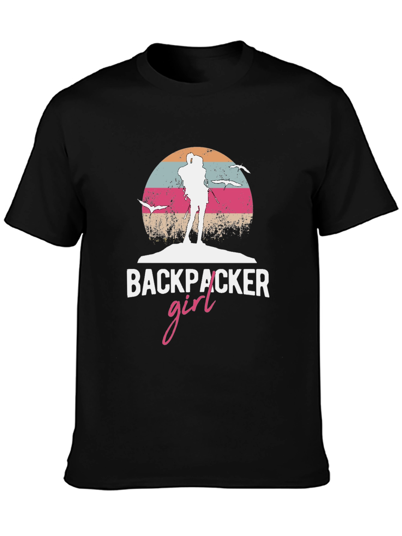 Backpacker Girl Retro T-Shirt - Adventure Ready!