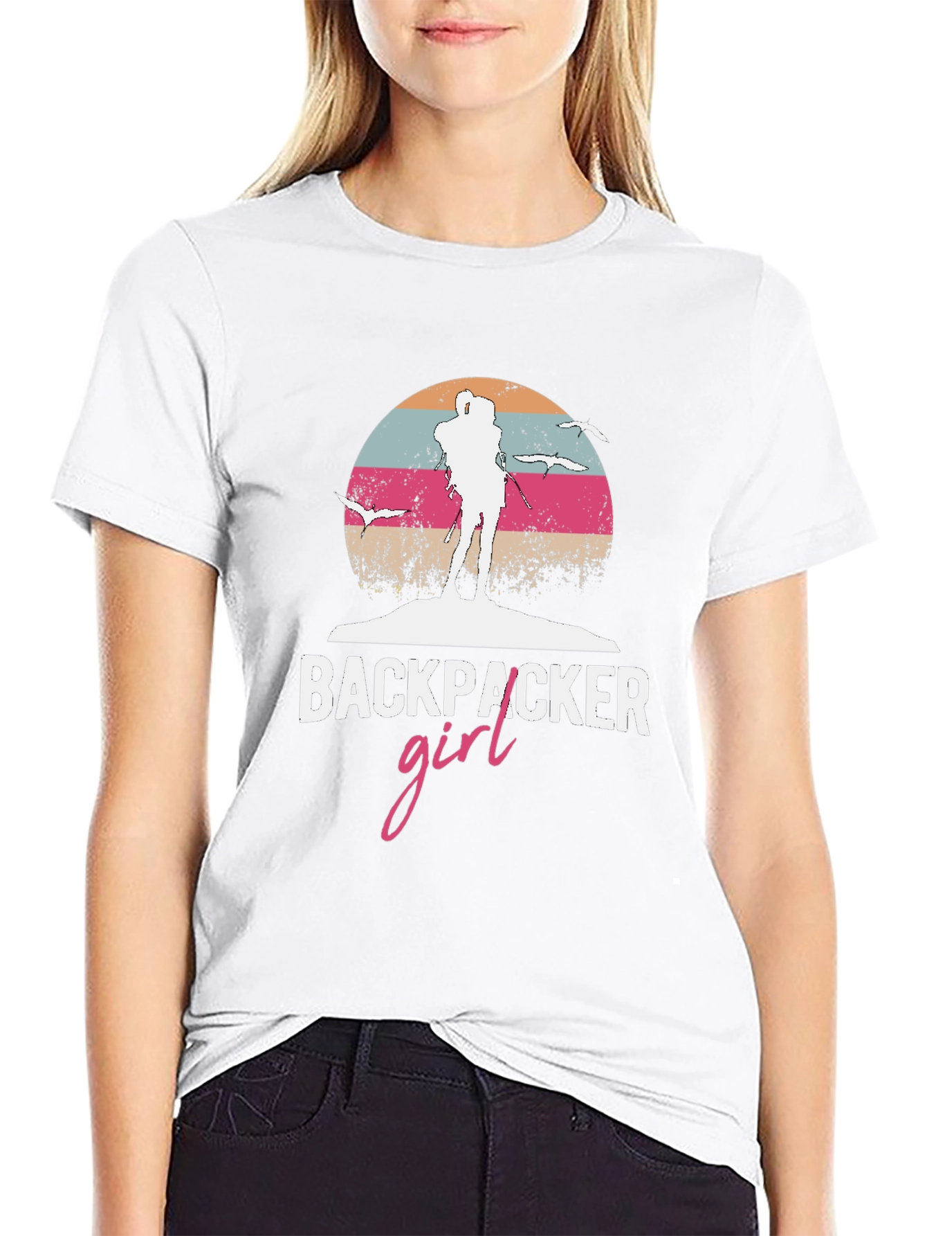 Backpacker Girl Retro T-Shirt - Adventure Ready!