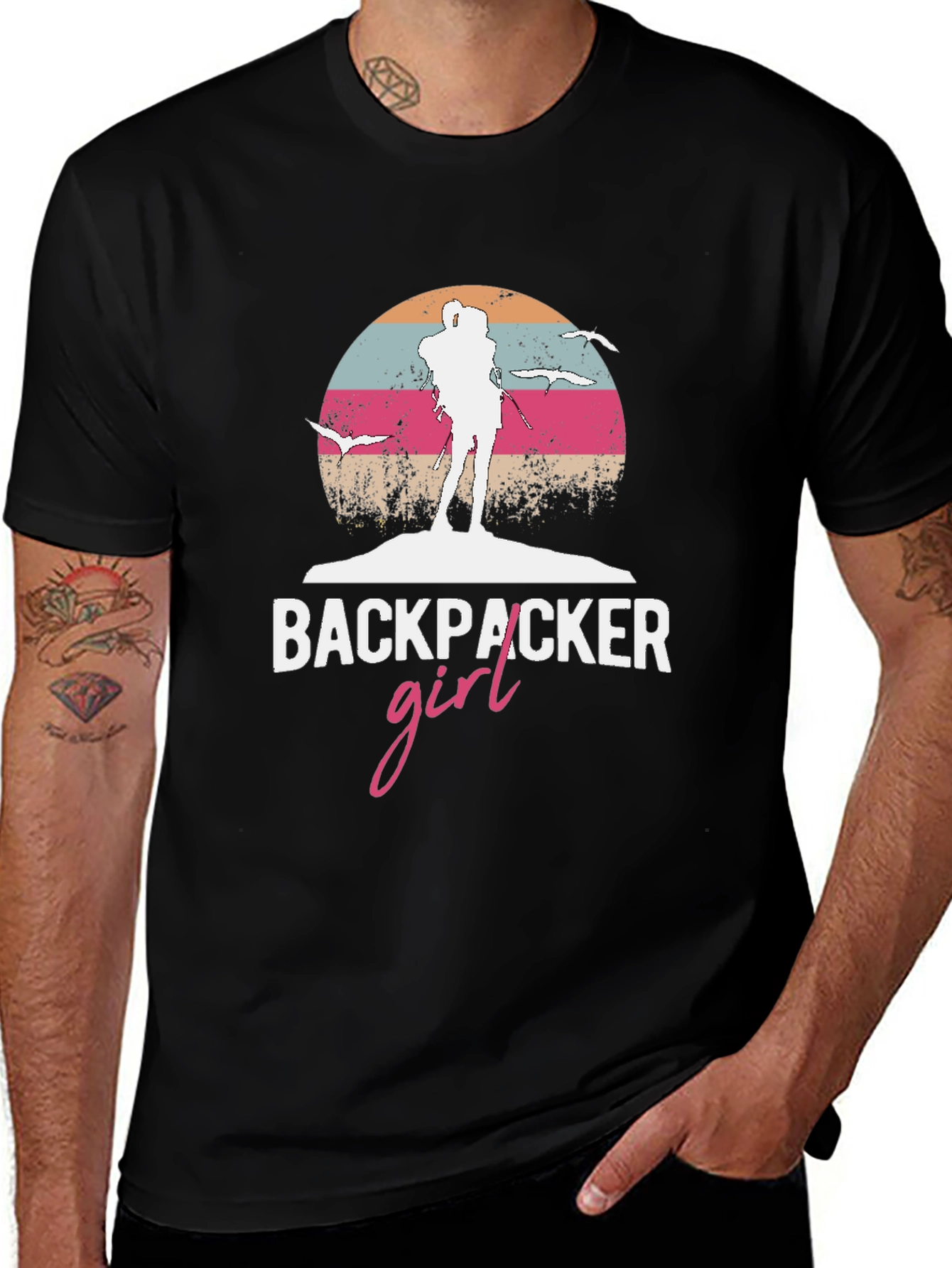 Backpacker Girl Retro T-Shirt - Adventure Ready!