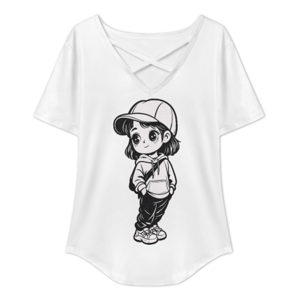 Cute Chibi Streetwear Girl Graphic Tee | Kawaii Cartoon Hoodie Girl Shirt | Trendy Casual Fashion T-Shirt for Women(z847)