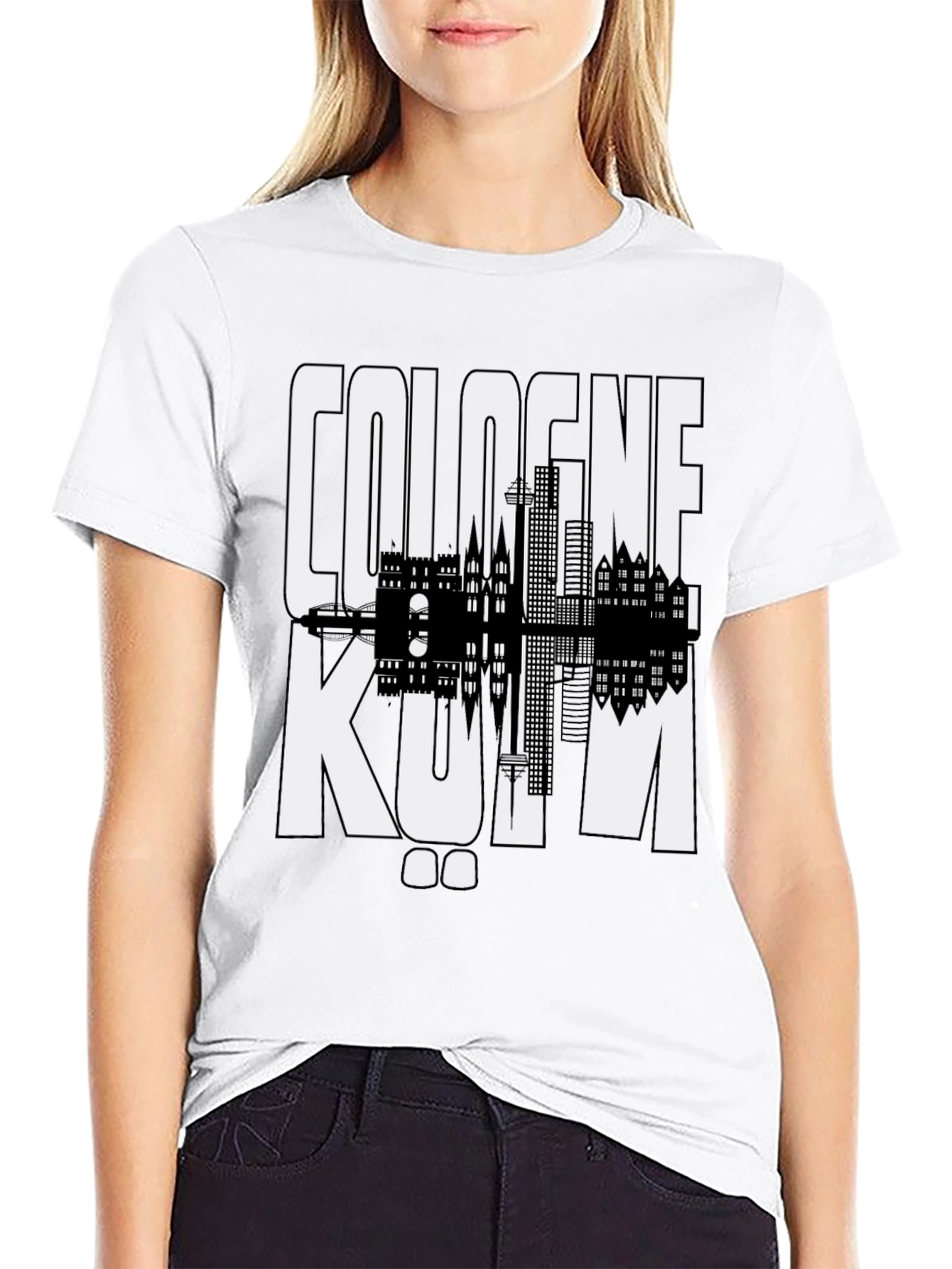 Cologne Skyline Graphic Tee - Black Cotton T-Shirt