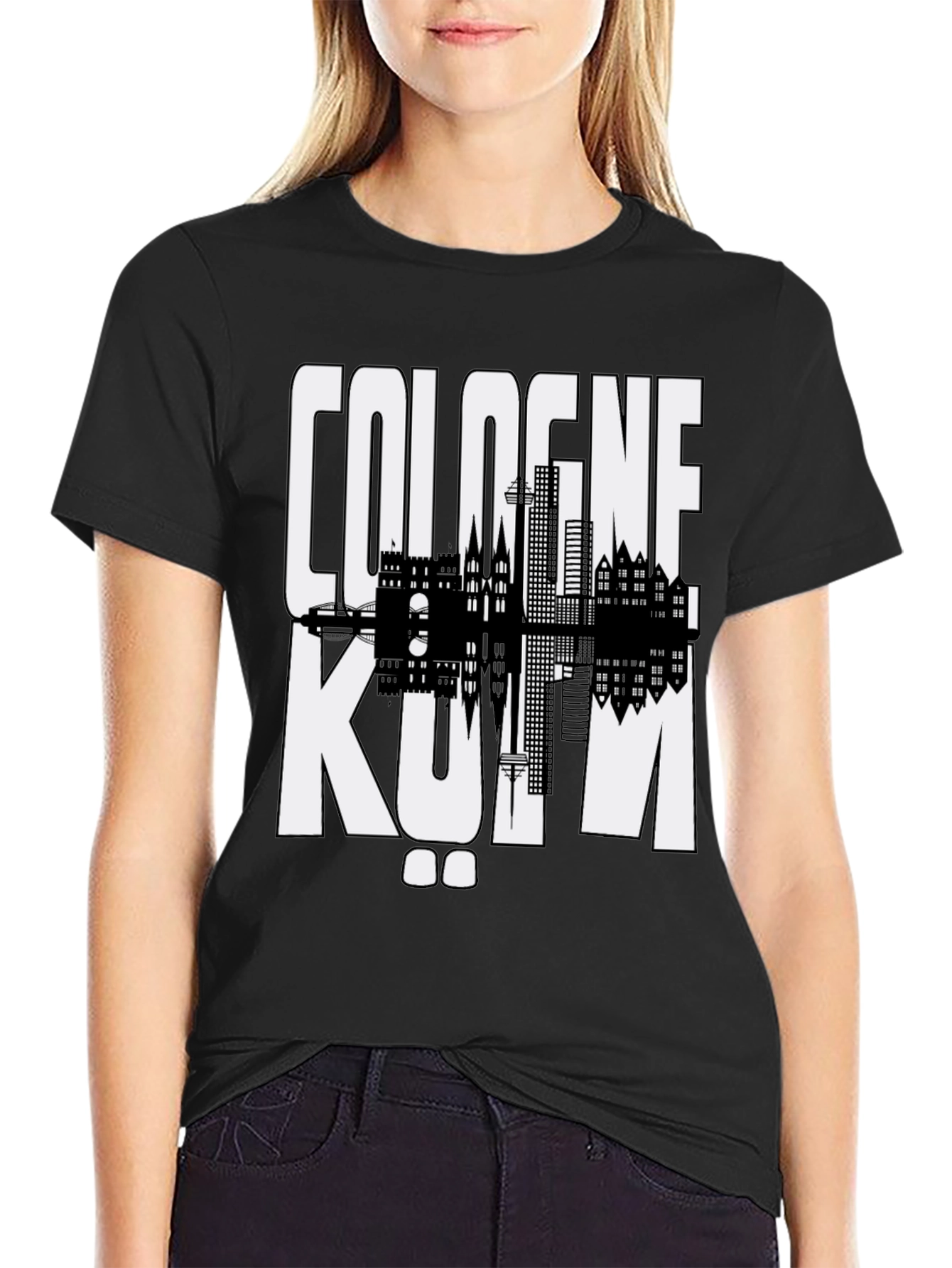 Cologne Skyline Graphic Tee - Black Cotton T-Shirt