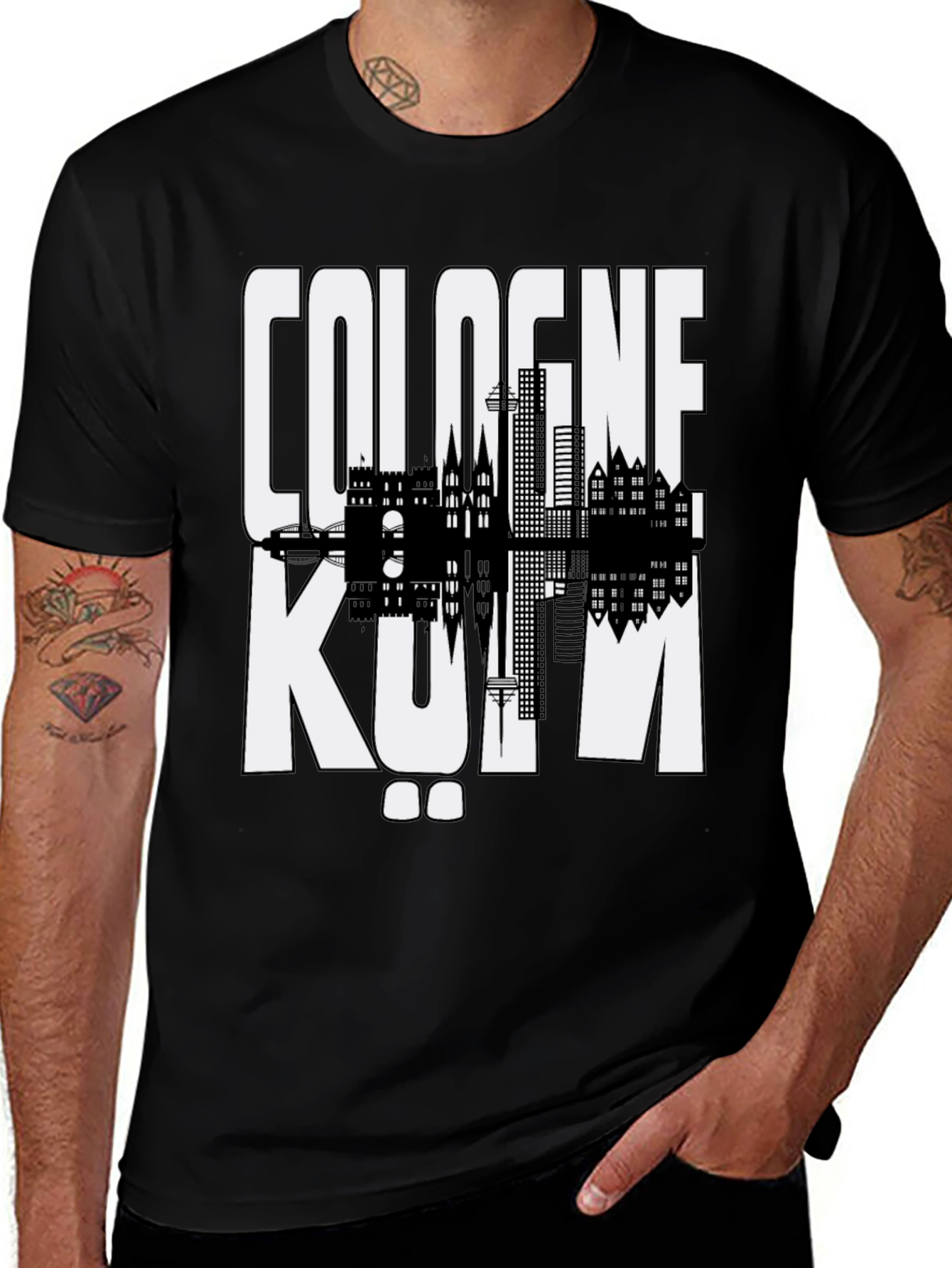 Cologne Skyline Graphic Tee - Black Cotton T-Shirt