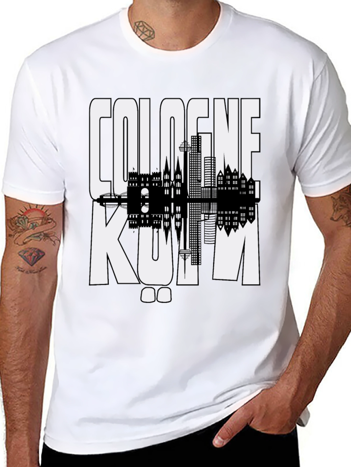 Cologne Skyline Graphic Tee - Black Cotton T-Shirt