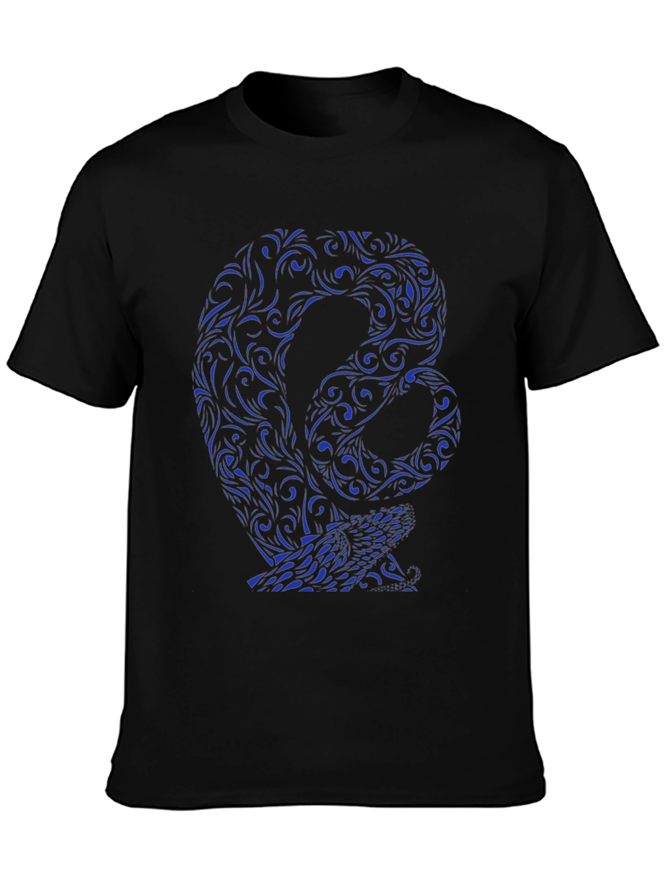 Stylish Black Tee with Blue Snake Design