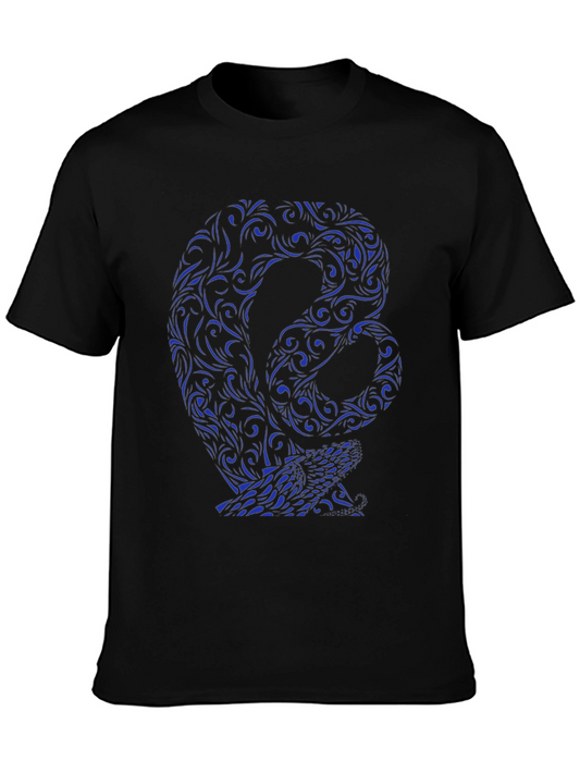 Stylish Black Tee with Blue Snake Design