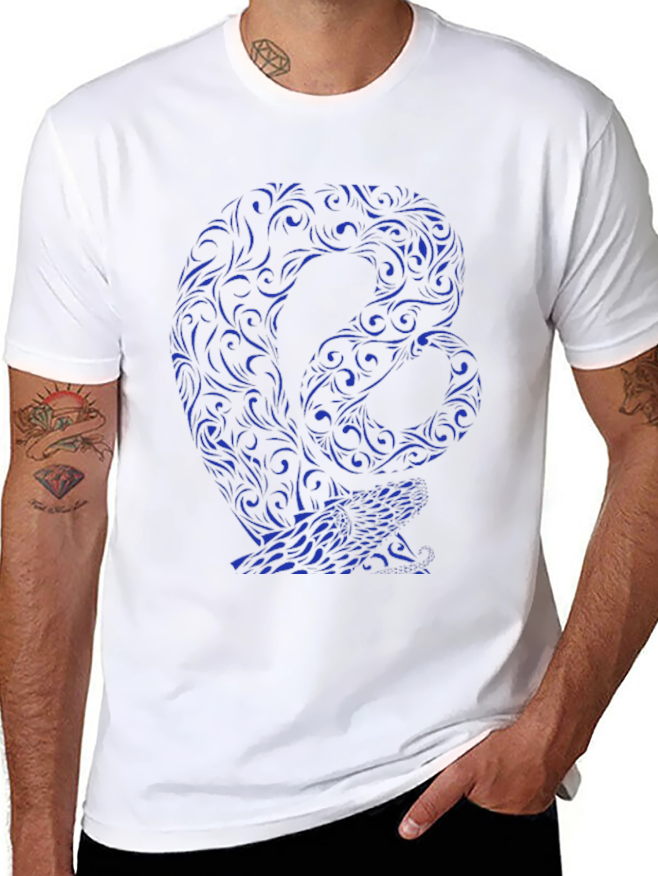 Stylish Black Tee with Blue Snake Design