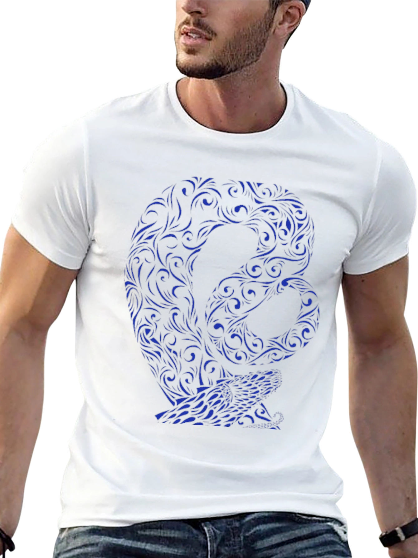 Stylish Black Tee with Blue Snake Design