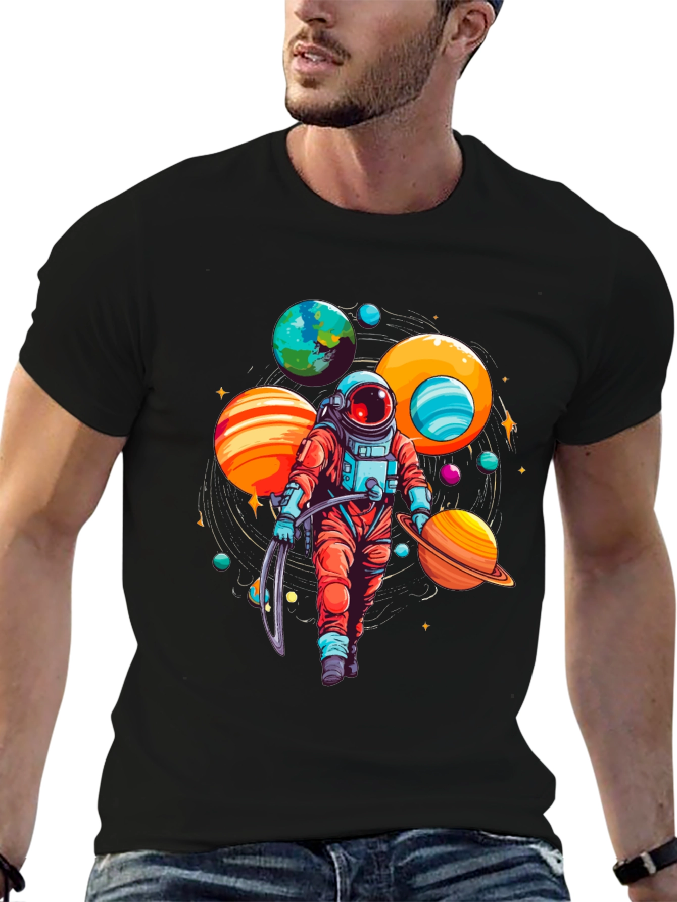 Astronaut Planets Graphic Tee - Space Lover T-Shirt
